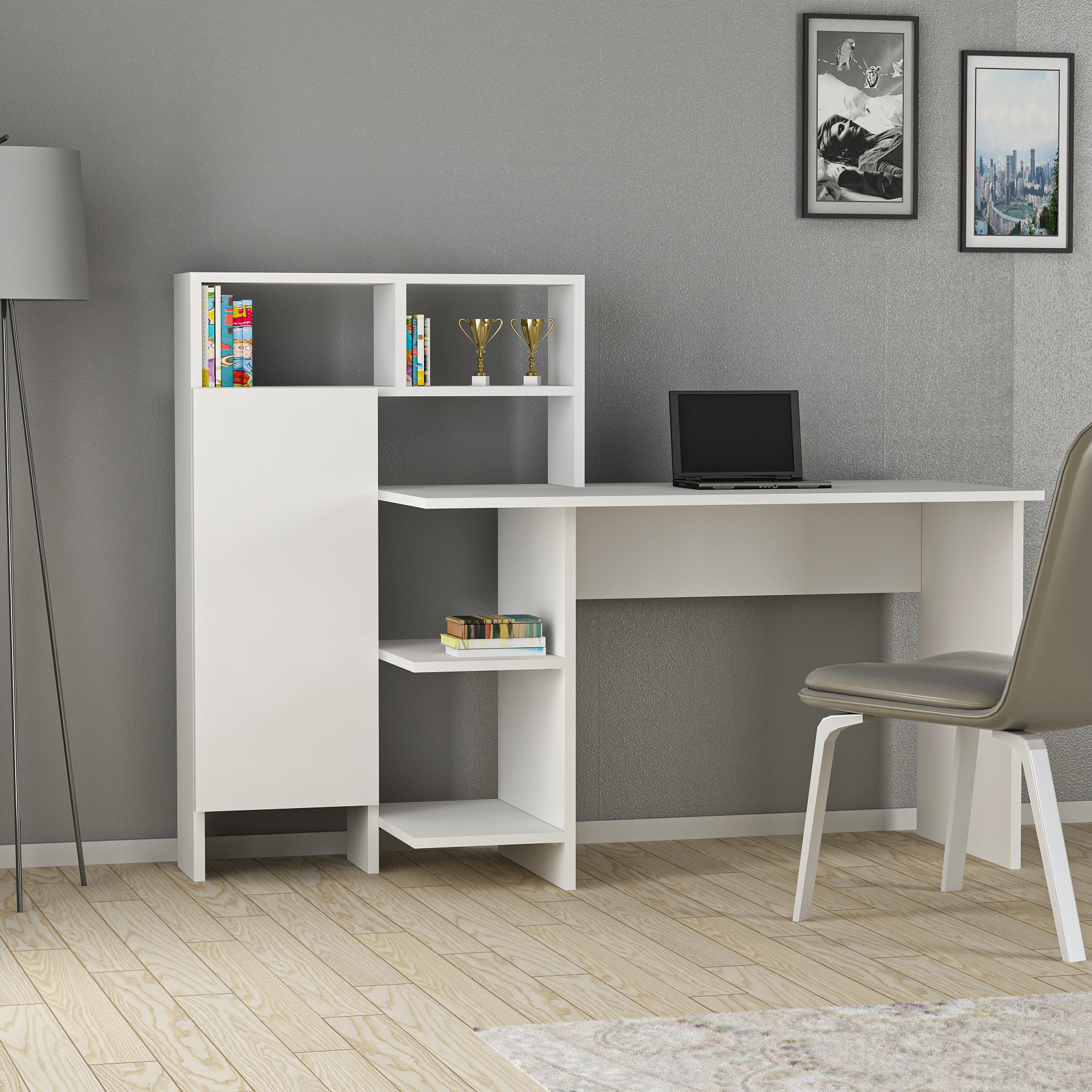 Bugra Desk Wood Veneer White