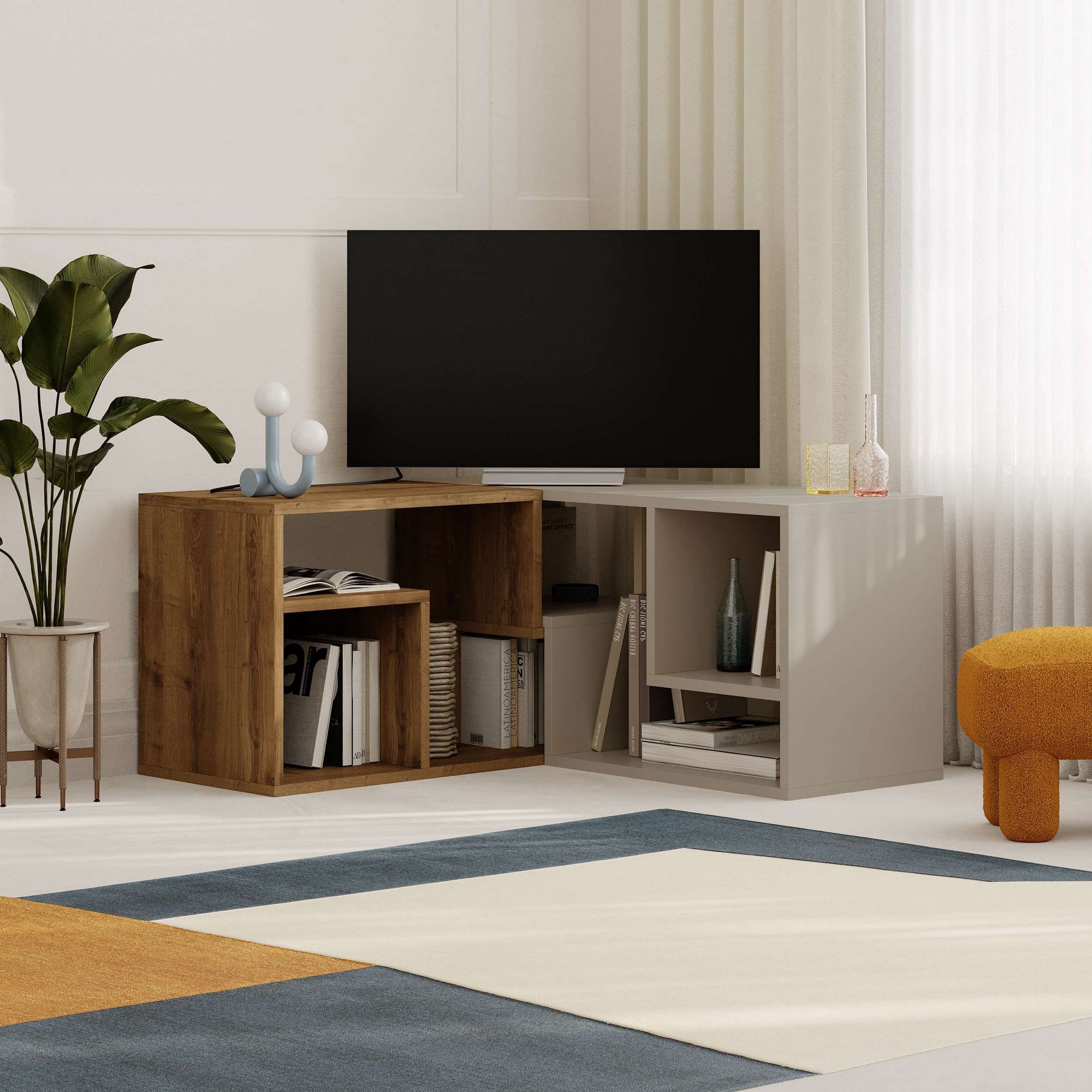 Glis Lowboard Wood Veneer Hitit Stone