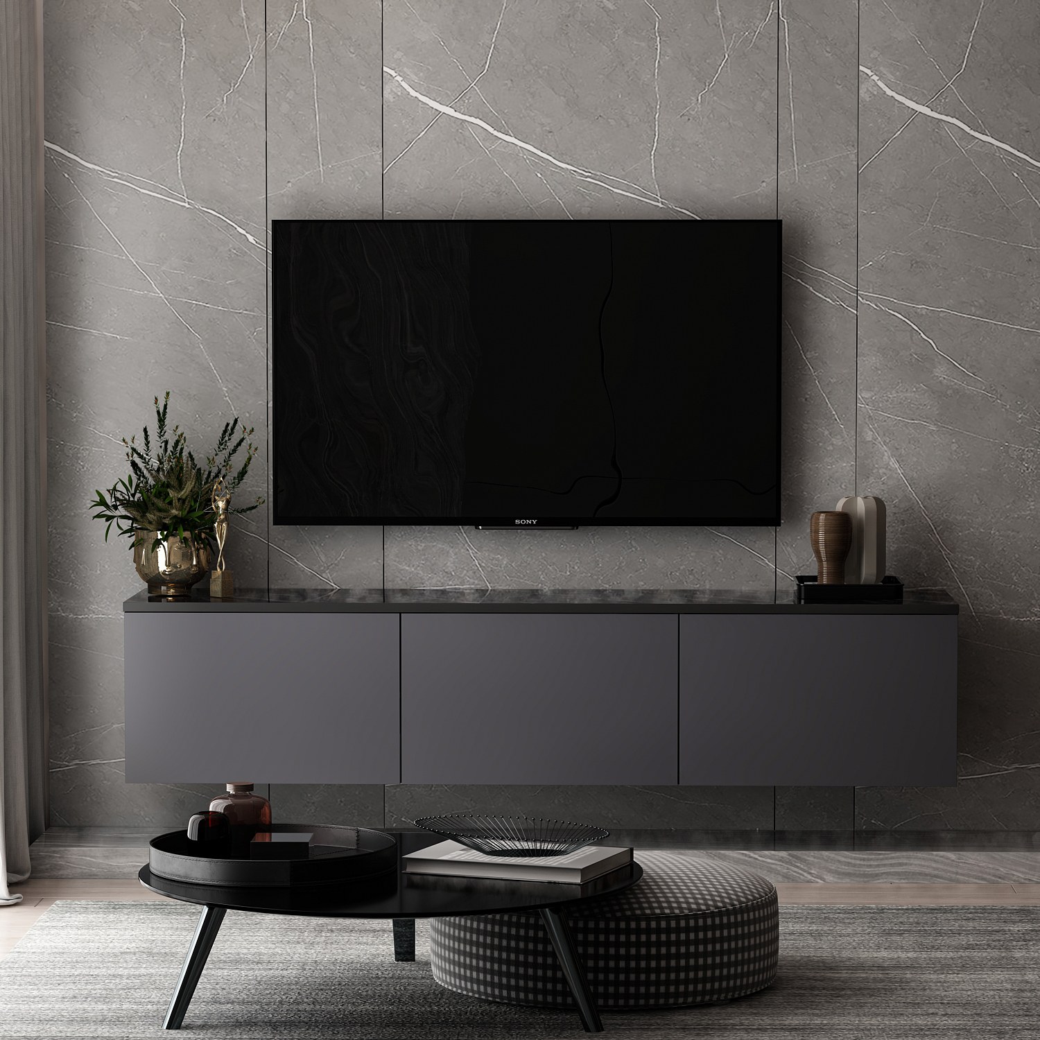 Neon Lowboard Wood veneer Anthracite