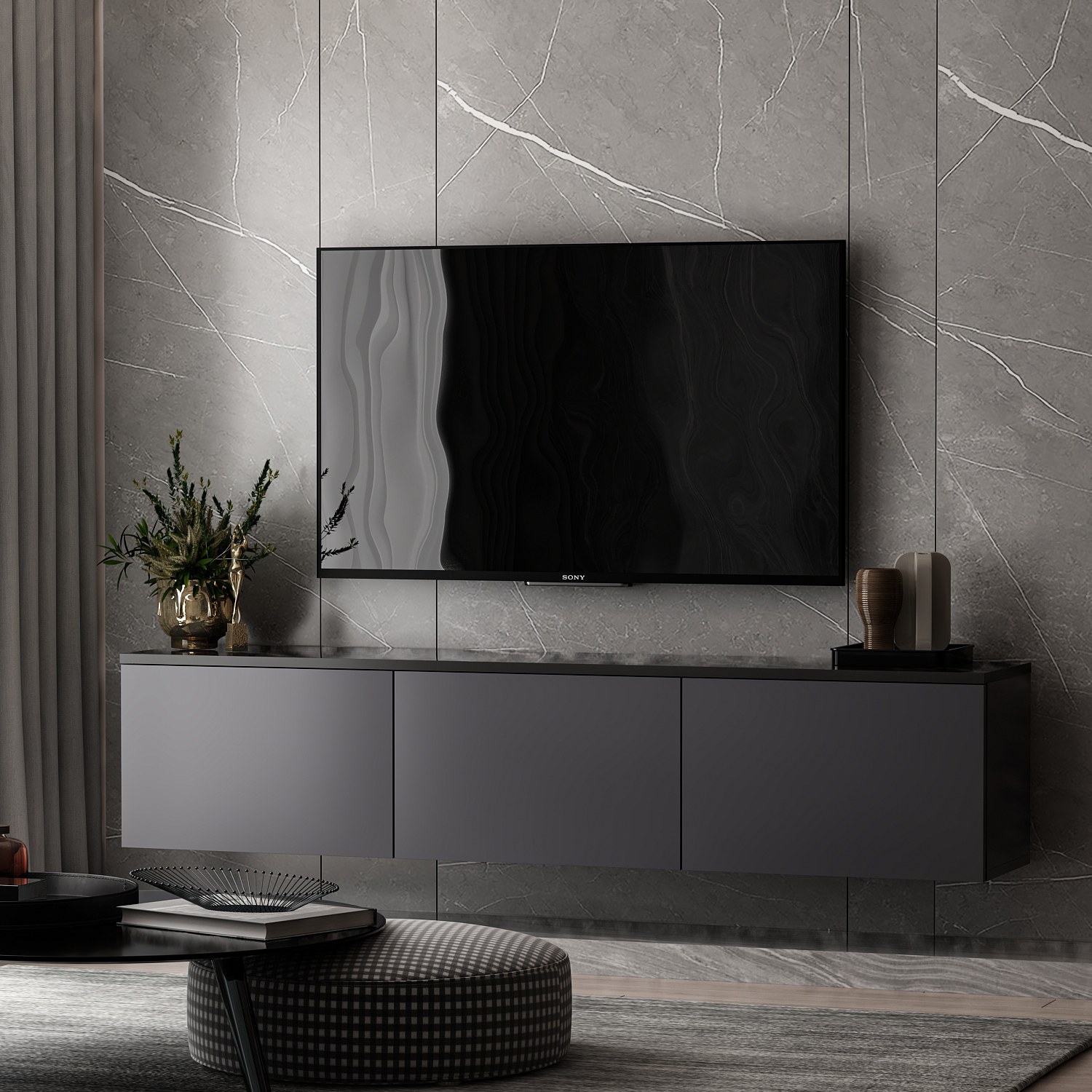 Neon Lowboard Wood veneer Anthracite