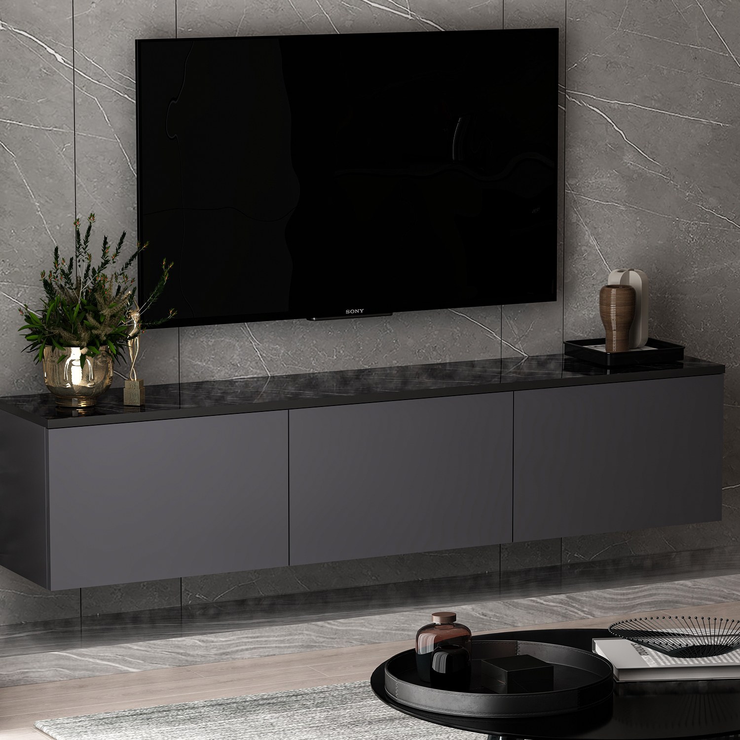 Neon Lowboard Wood veneer Anthracite