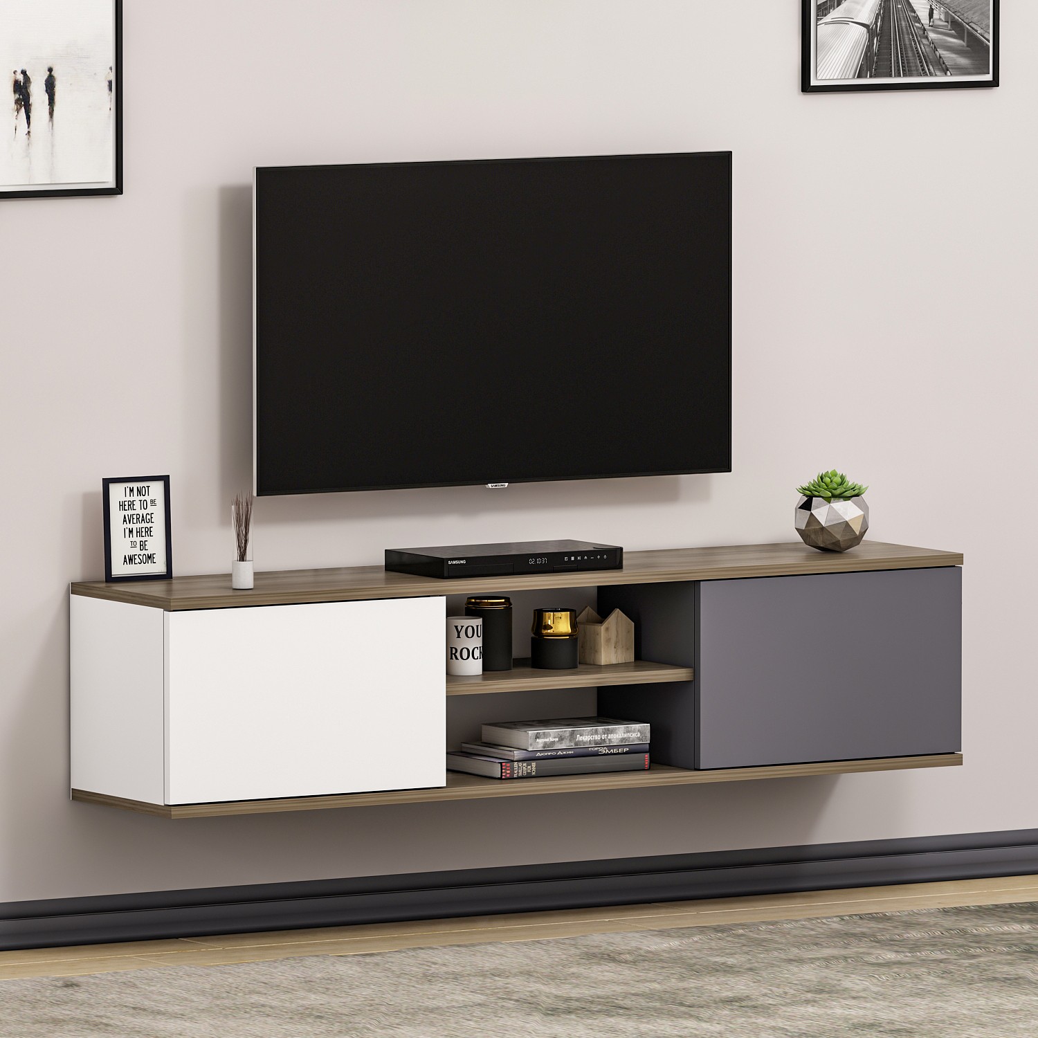 Ayze Lowboard Wood Veneer Anthracite White