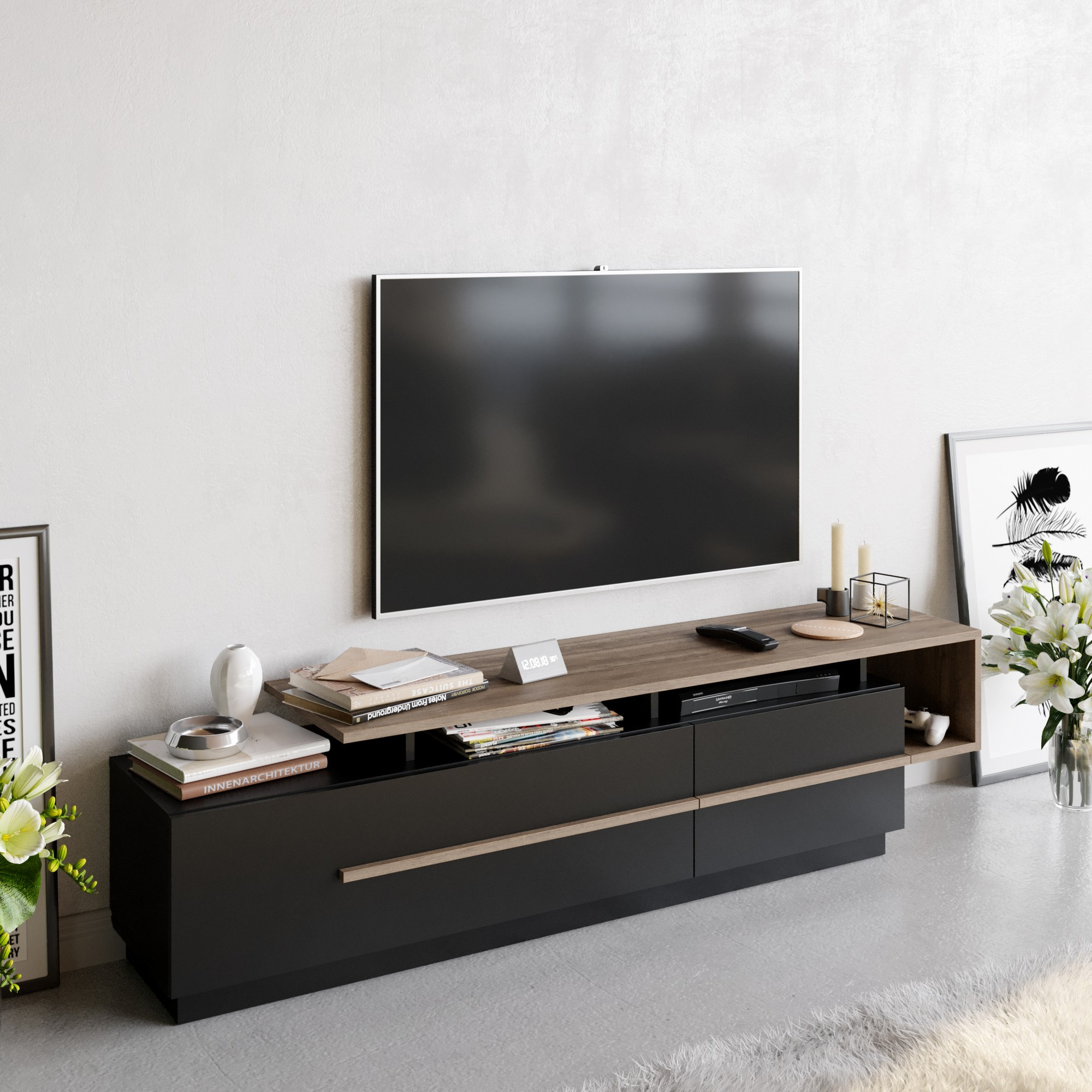 Pia Lowboard Holzfurnier Schwarz