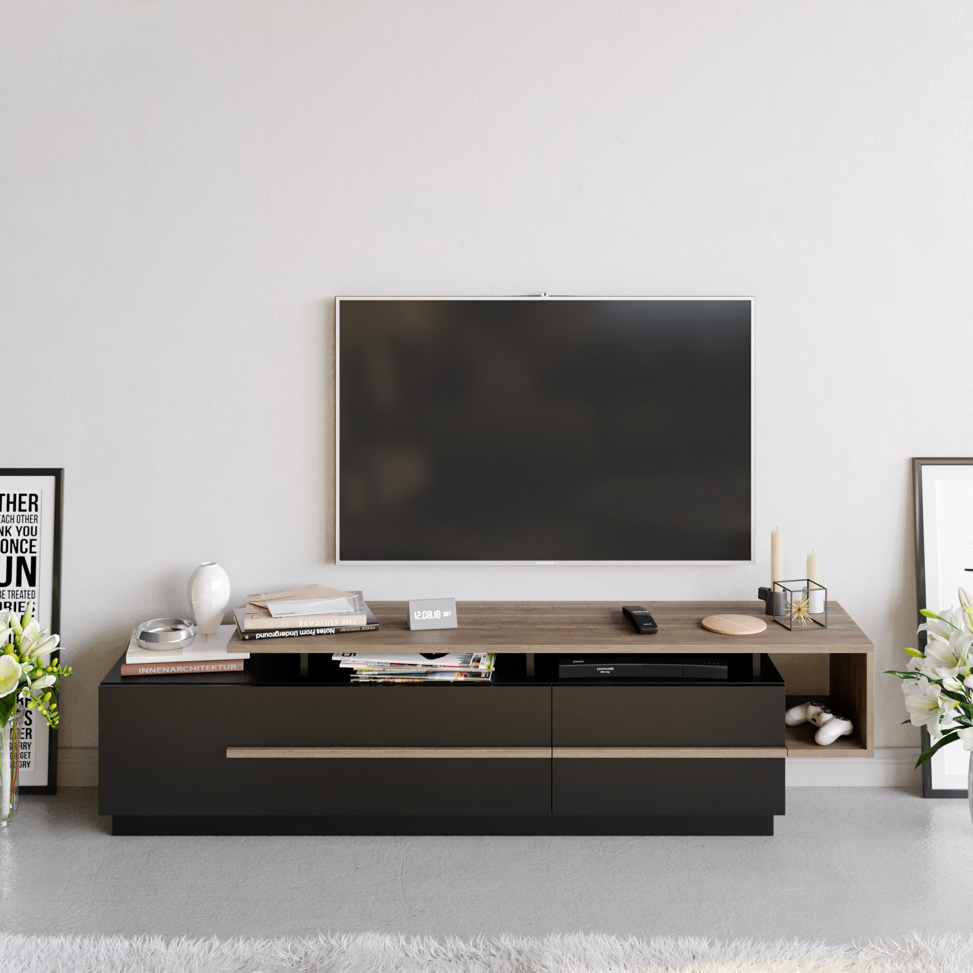 Pia Lowboard Holzfurnier Schwarz