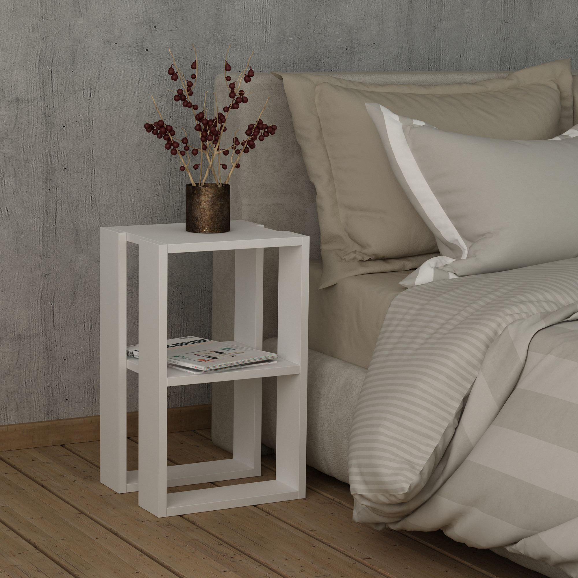 Lonie Comodino Legno Impiallacciato Bianco