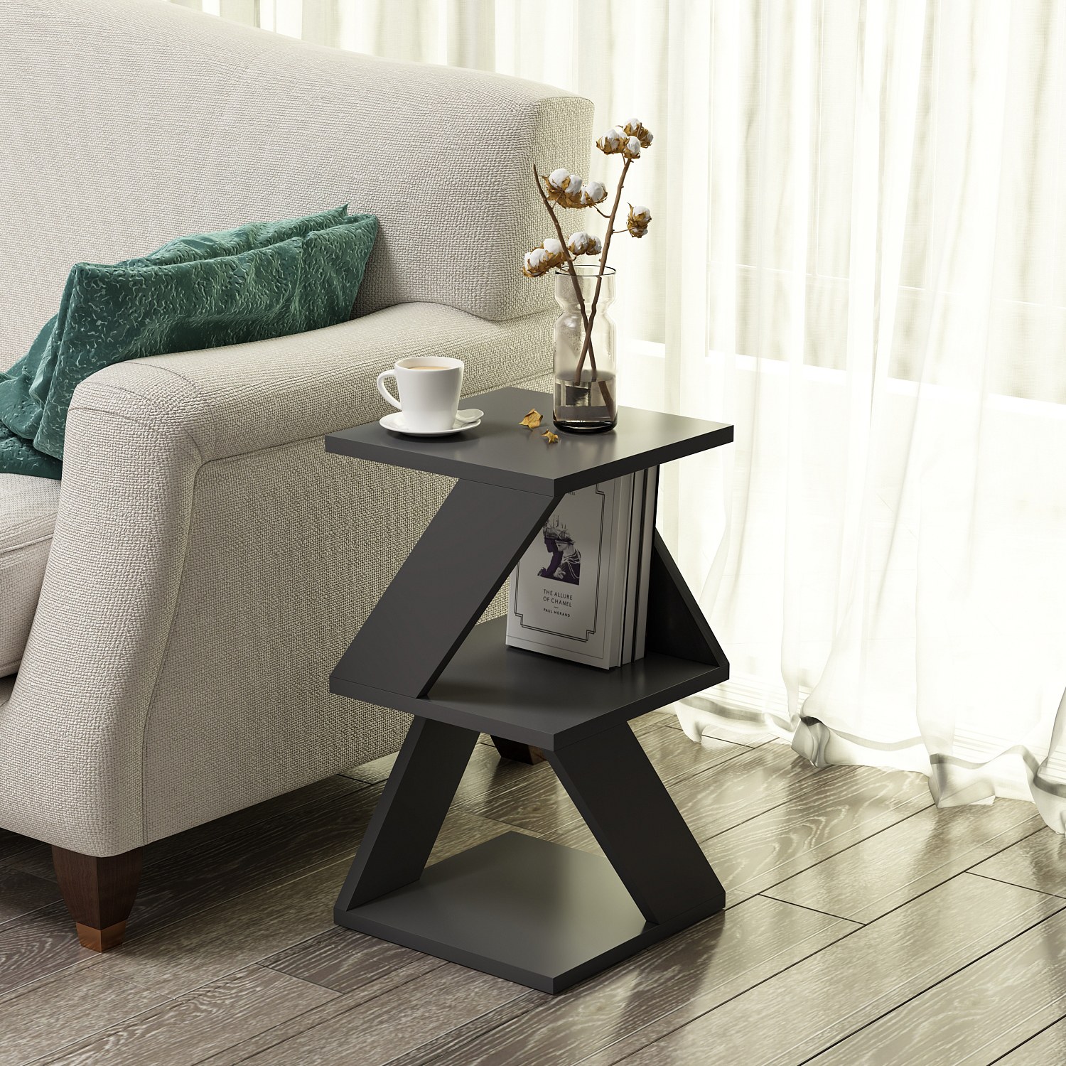 Albeni Side Table Wood Veneer Anthracite