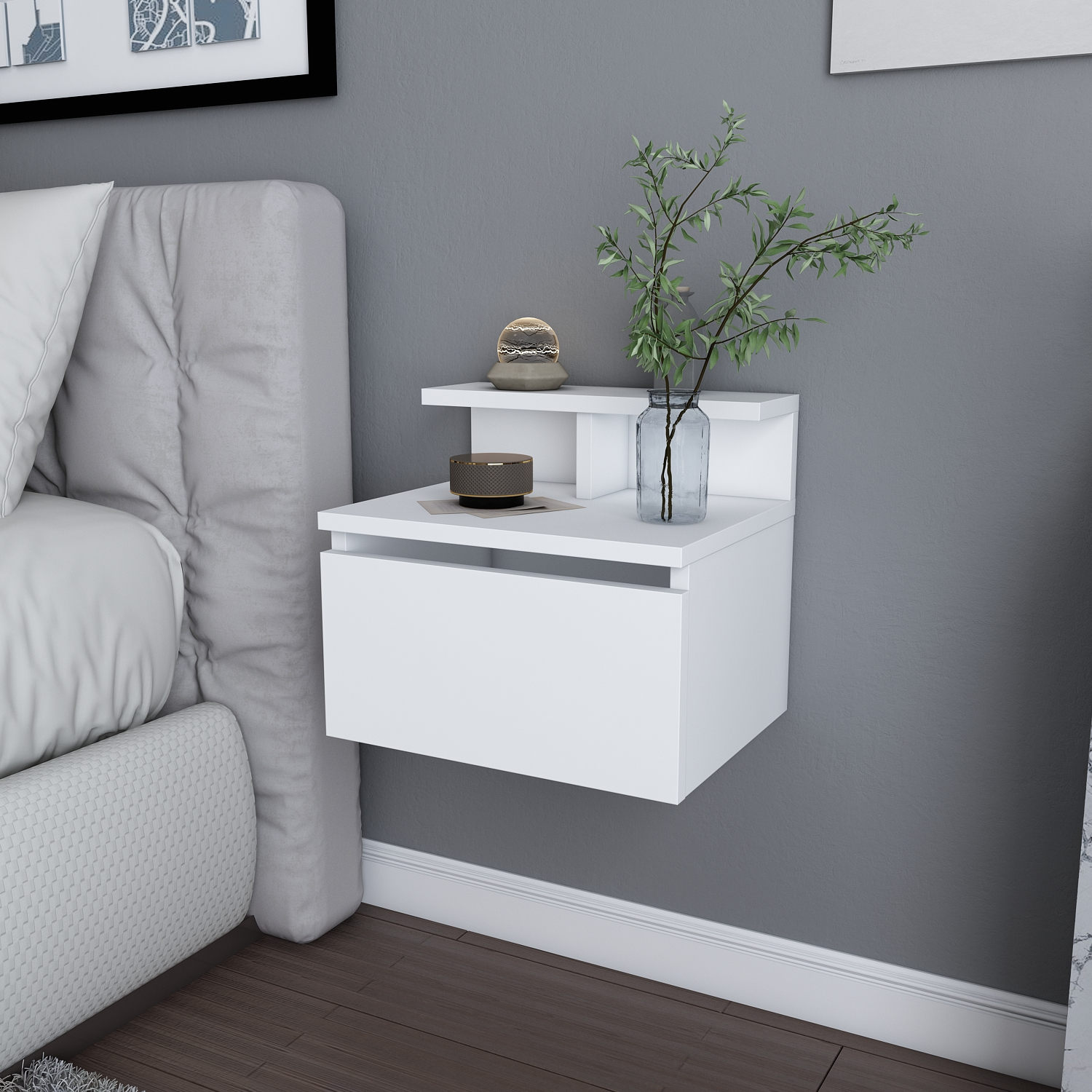 Alice Bedside Table Wood Veneer White