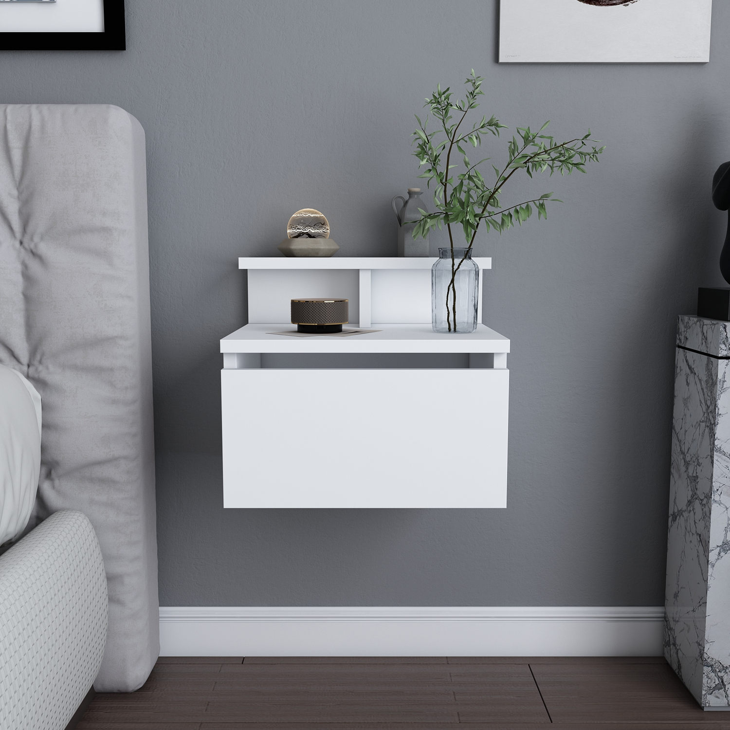 Alice Bedside Table Wood Veneer White