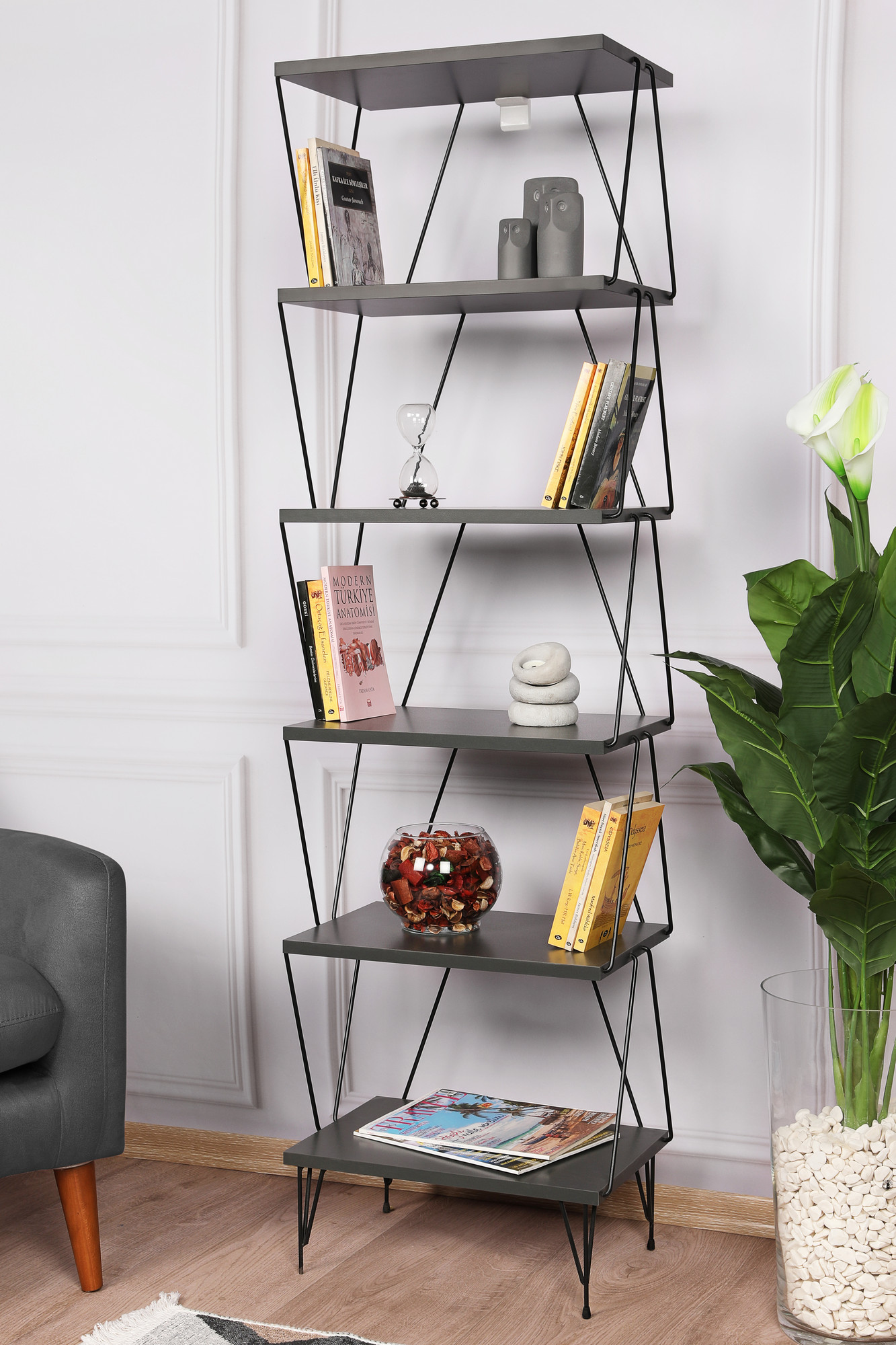 Balaban Bookshelf Wood veneer Anthracite