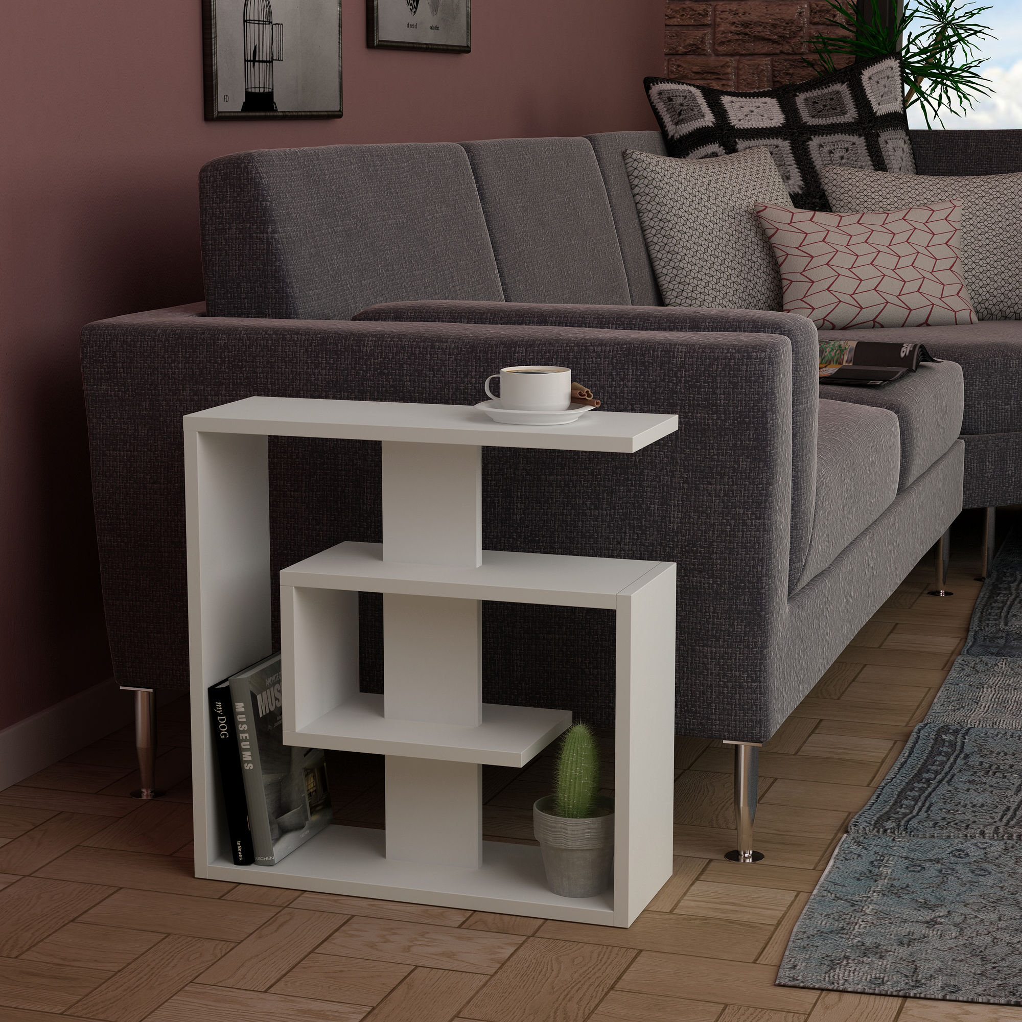 Saly Side Table Wood Veneer White