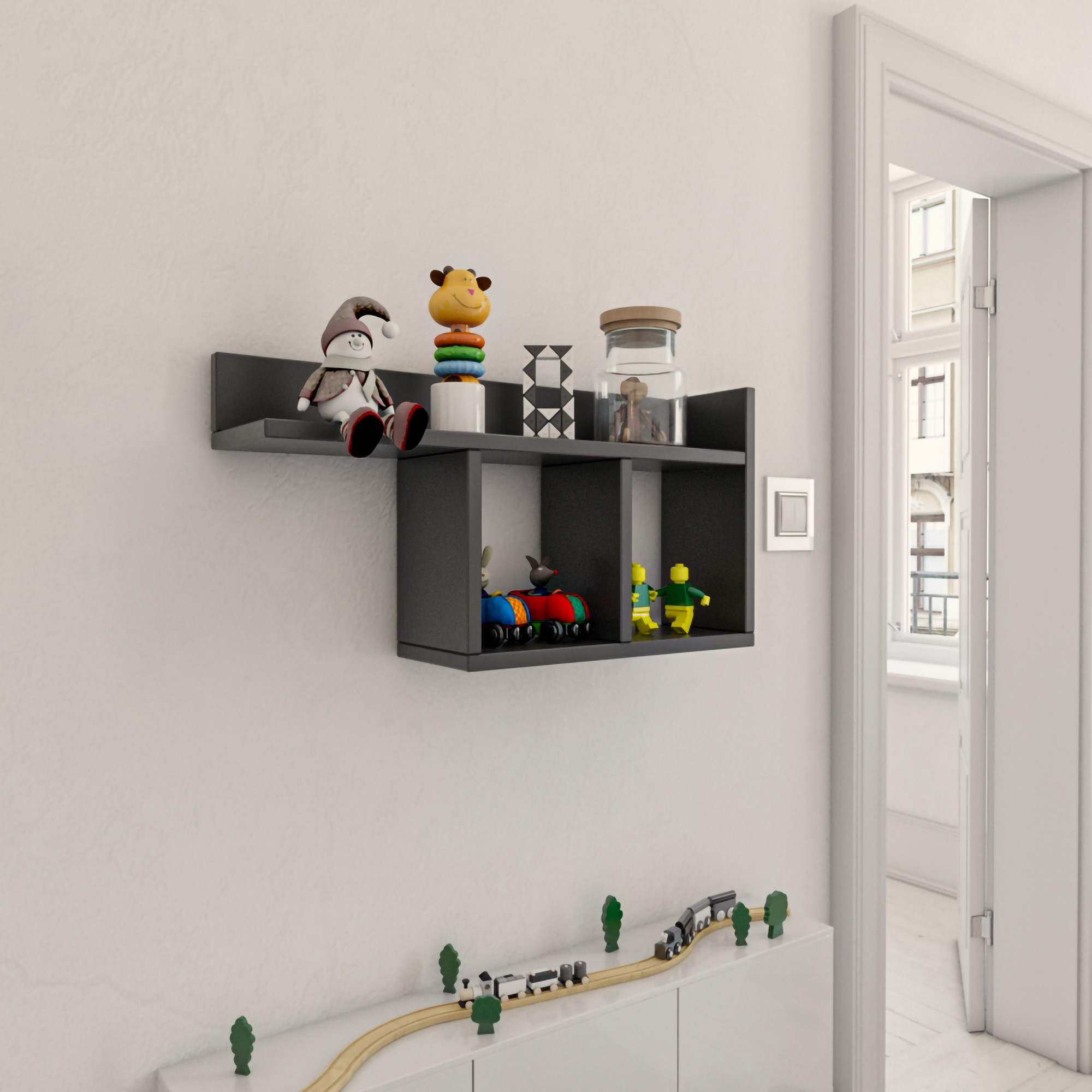 Room Wandregal Holzfurnier Anthrazit