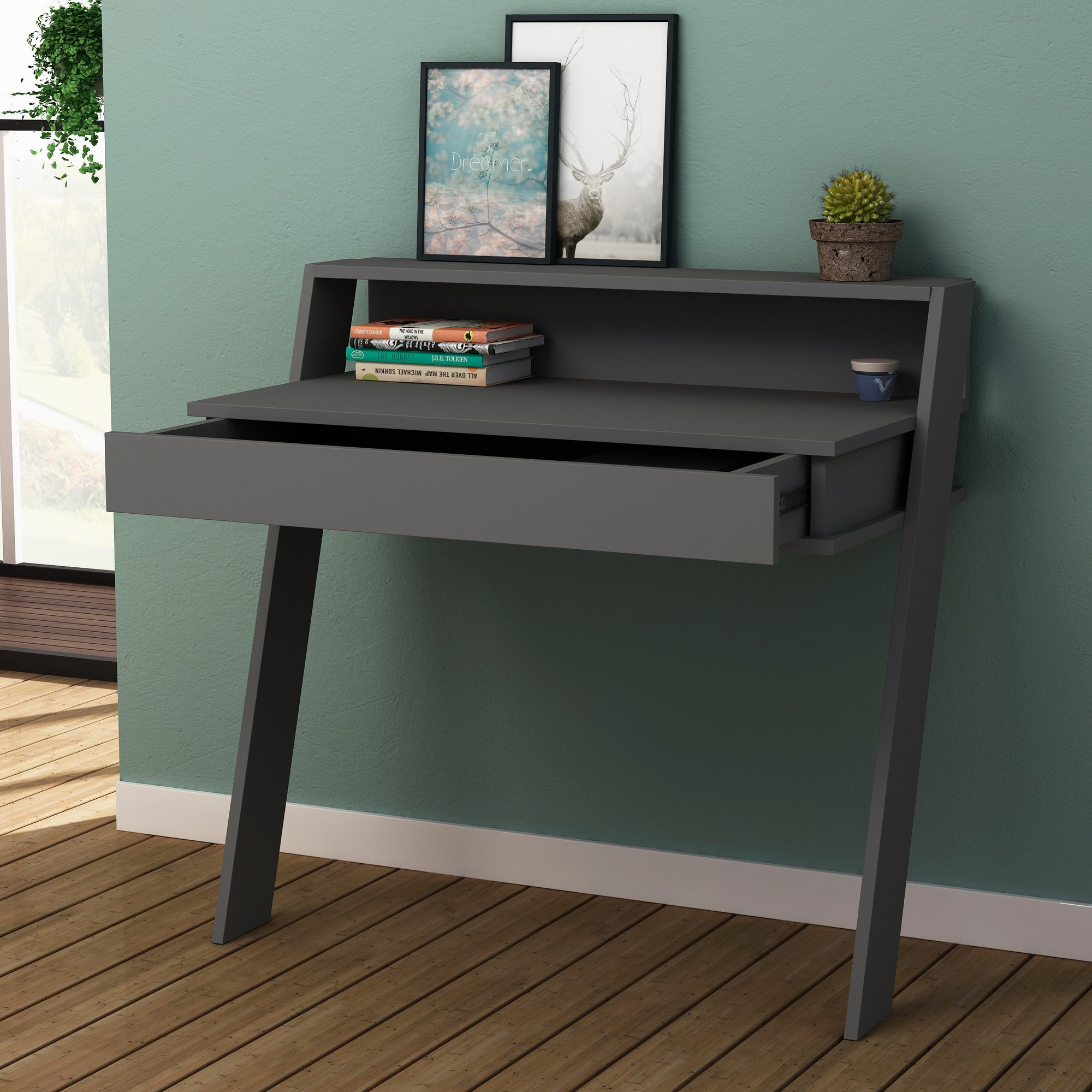 Cowork Desk Wood Veneer Anthracite