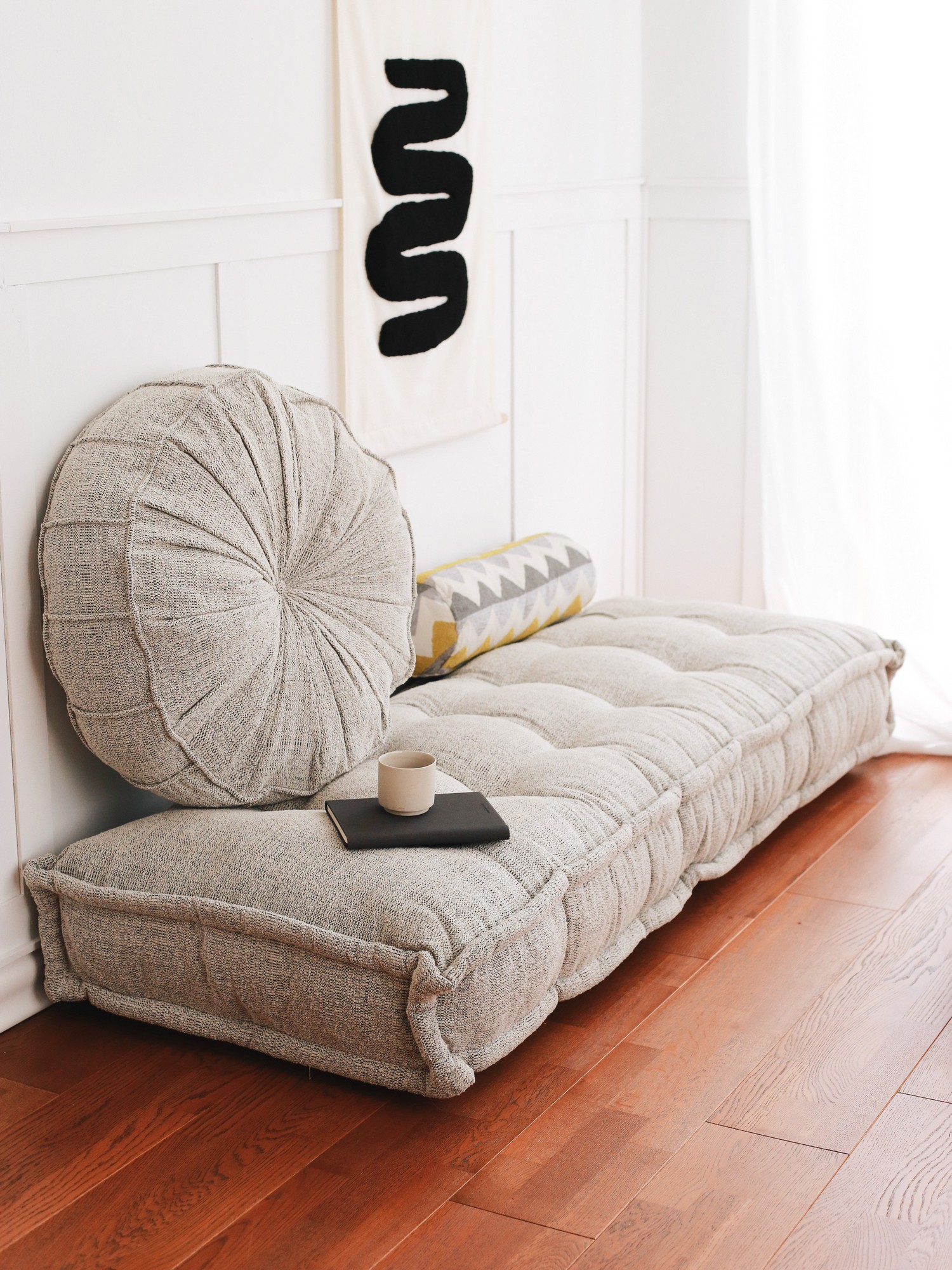 Boho Woven Seat Cushion Teddy Grey