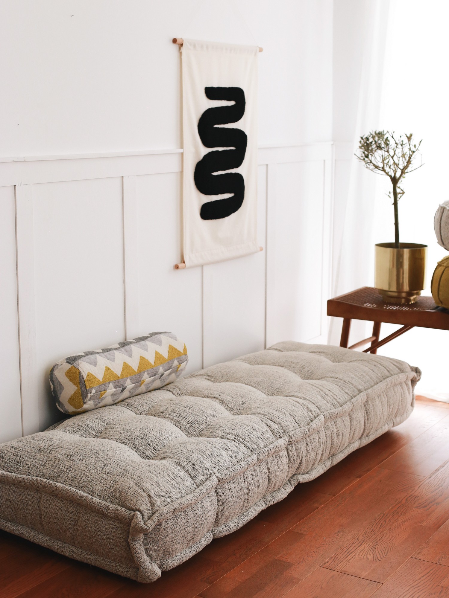 Boho Woven Seat Cushion Teddy Grey