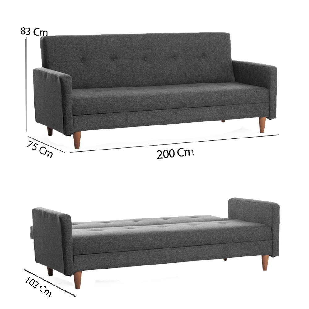 Hiko Sofa bed 3-seater Dark grey