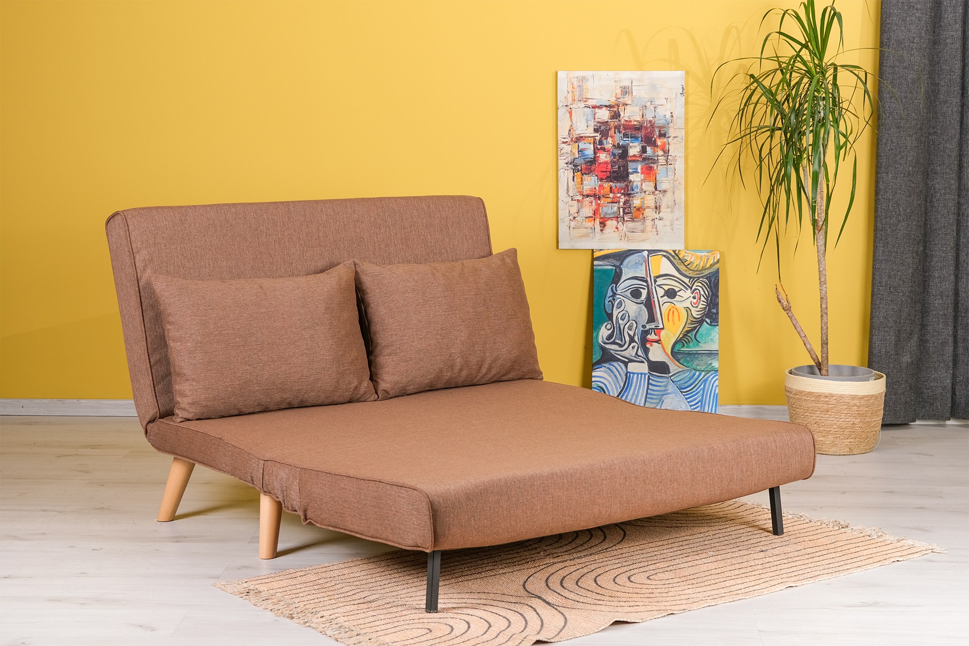Fold-out sofa bed 2-seater brown