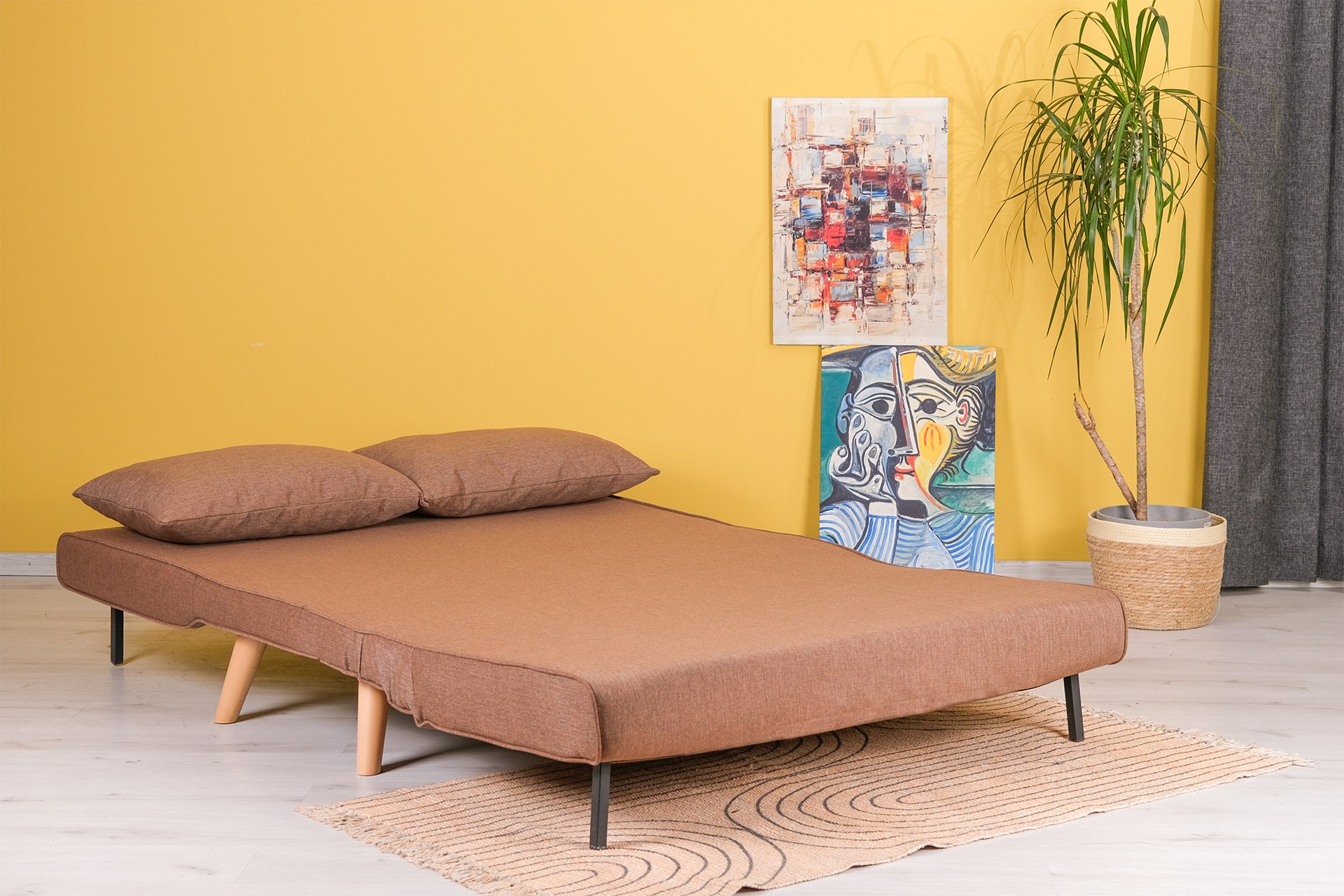 Fold-out sofa bed 2-seater brown