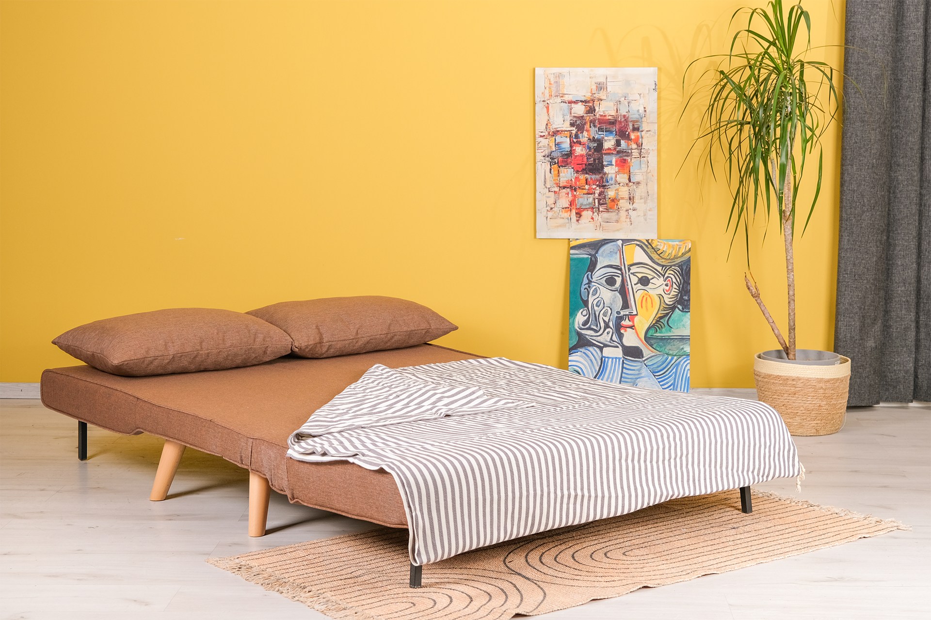 Fold-out sofa bed 2-seater brown