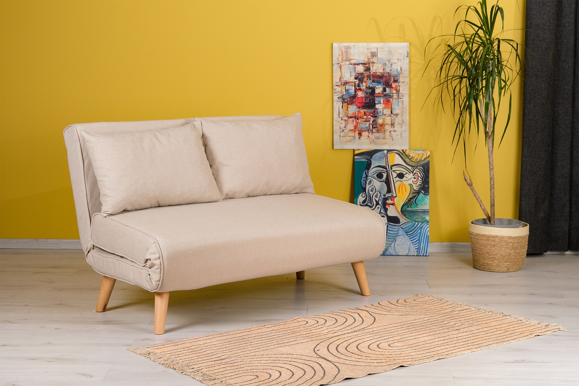 Foldable Sofa Bed 2-seater Cream
