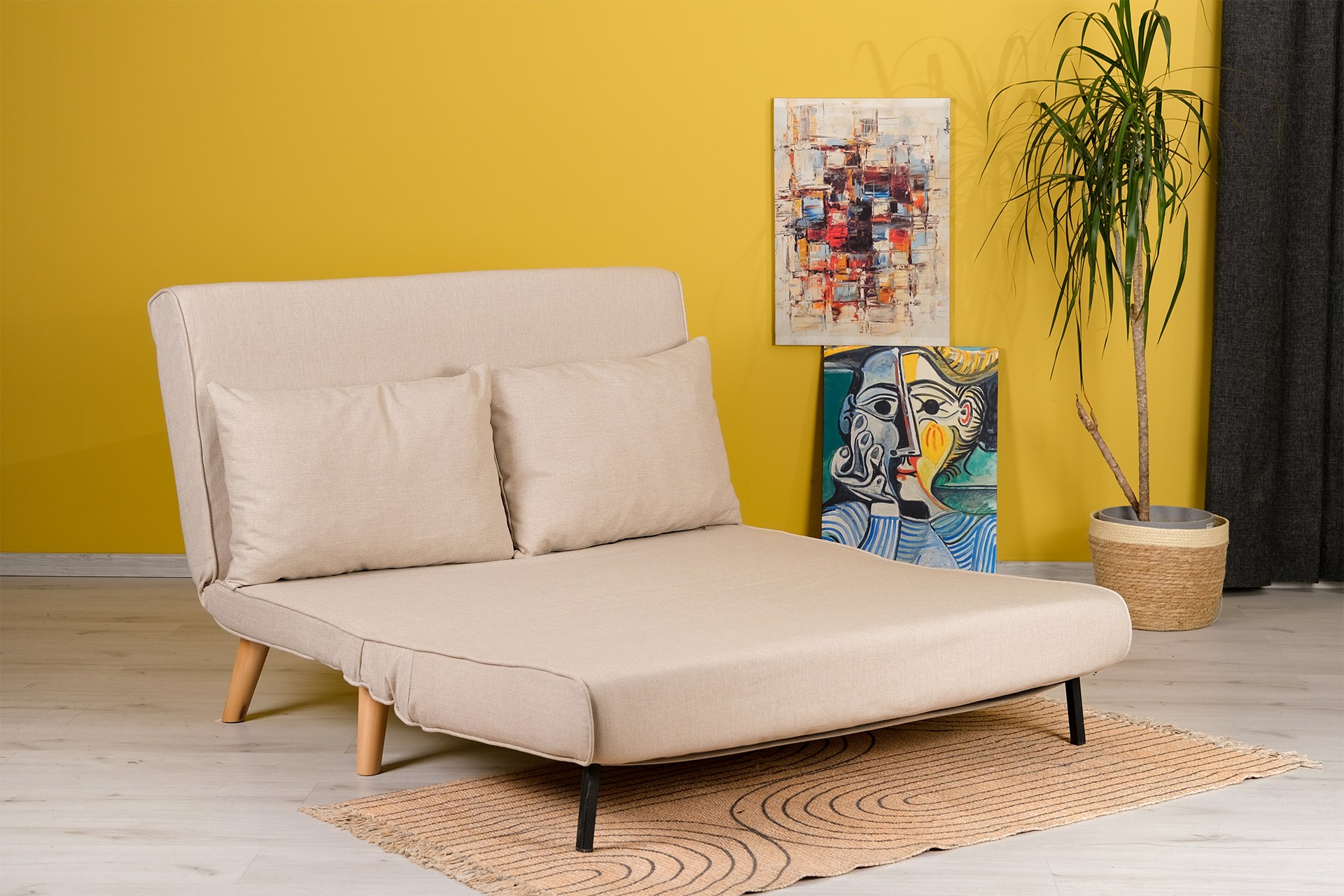 Foldable Sofa Bed 2-seater Cream