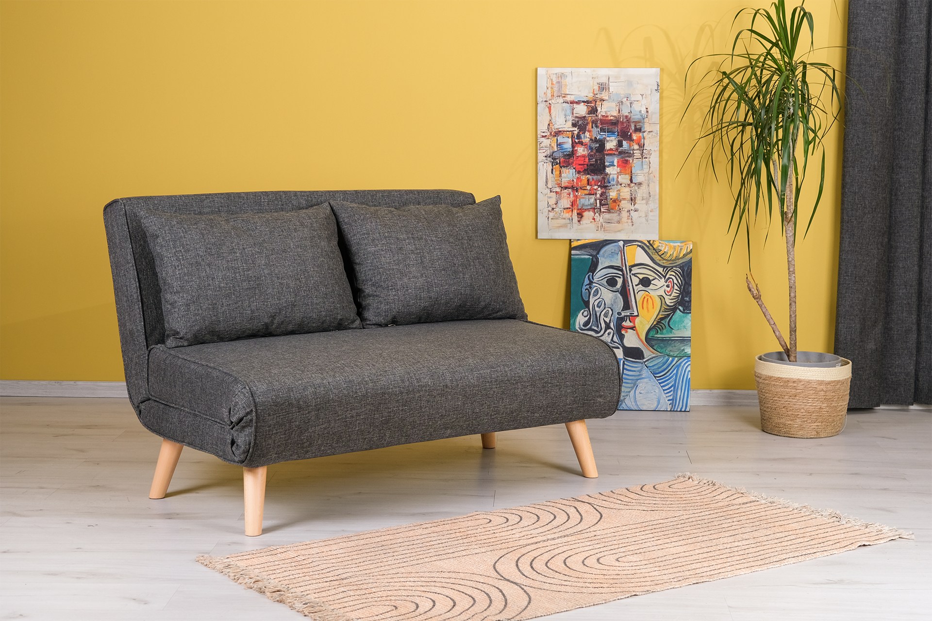 Foldable Sofa Bed 2-seater Dark Grey