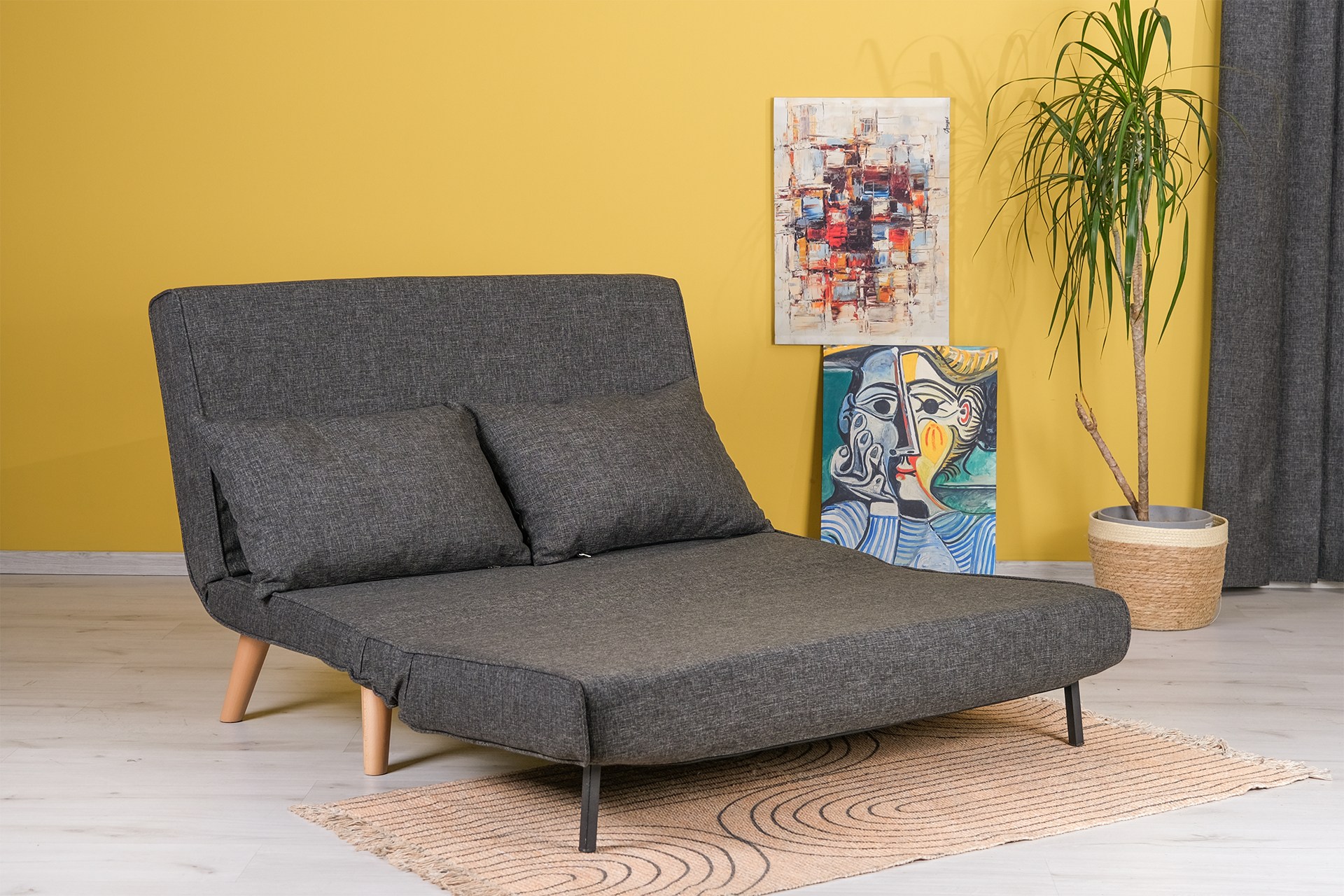 Foldable Sofa Bed 2-seater Dark Grey