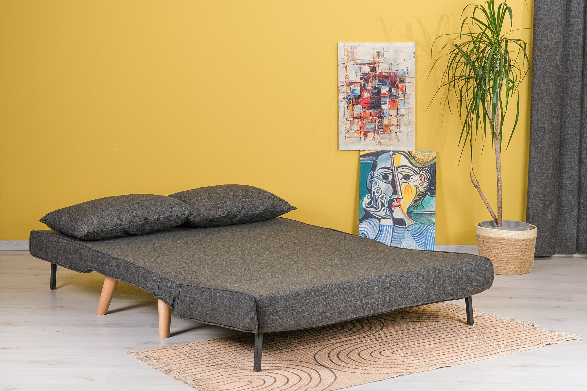 Foldable Sofa Bed 2-seater Dark Grey