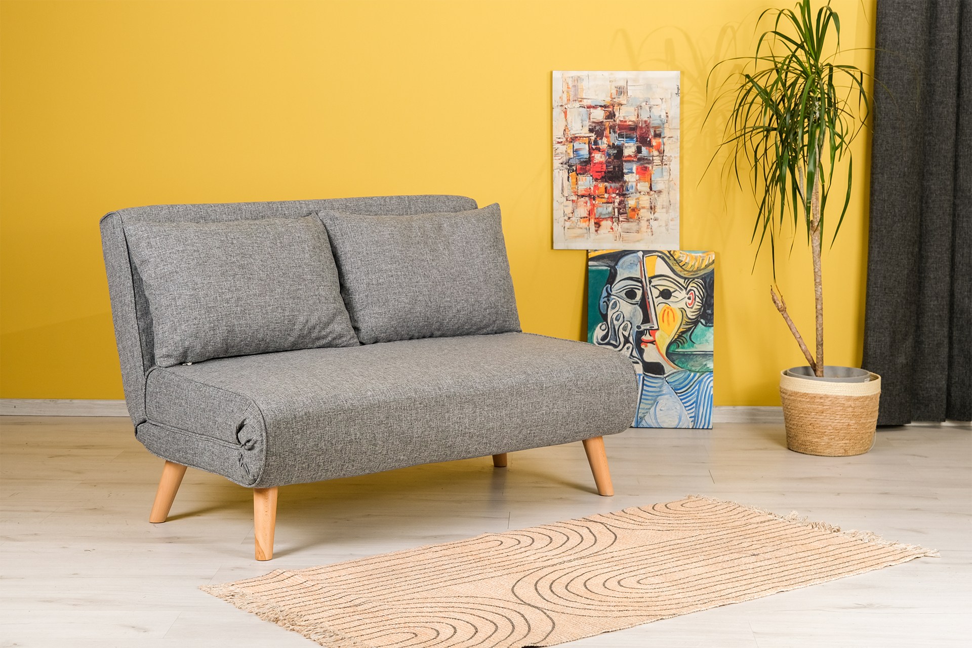 Foldable sofa bed 2-seater light grey