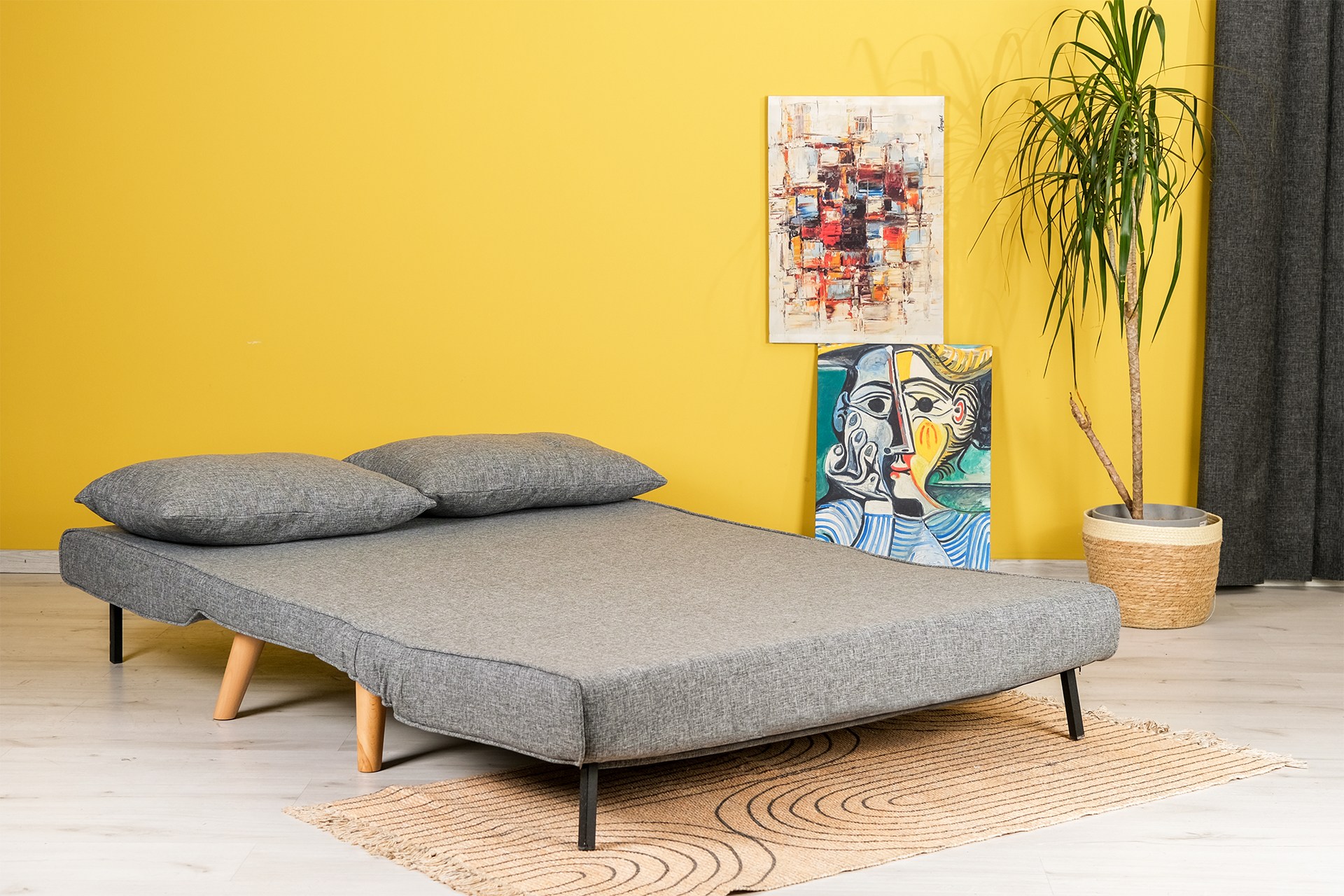 Foldable sofa bed 2-seater light grey