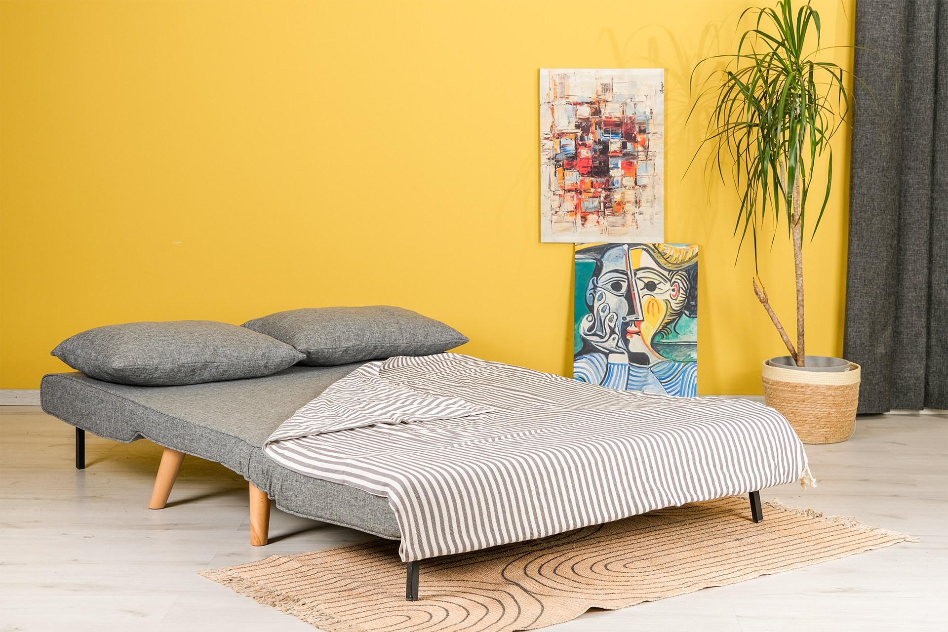 Foldable sofa bed 2-seater light grey