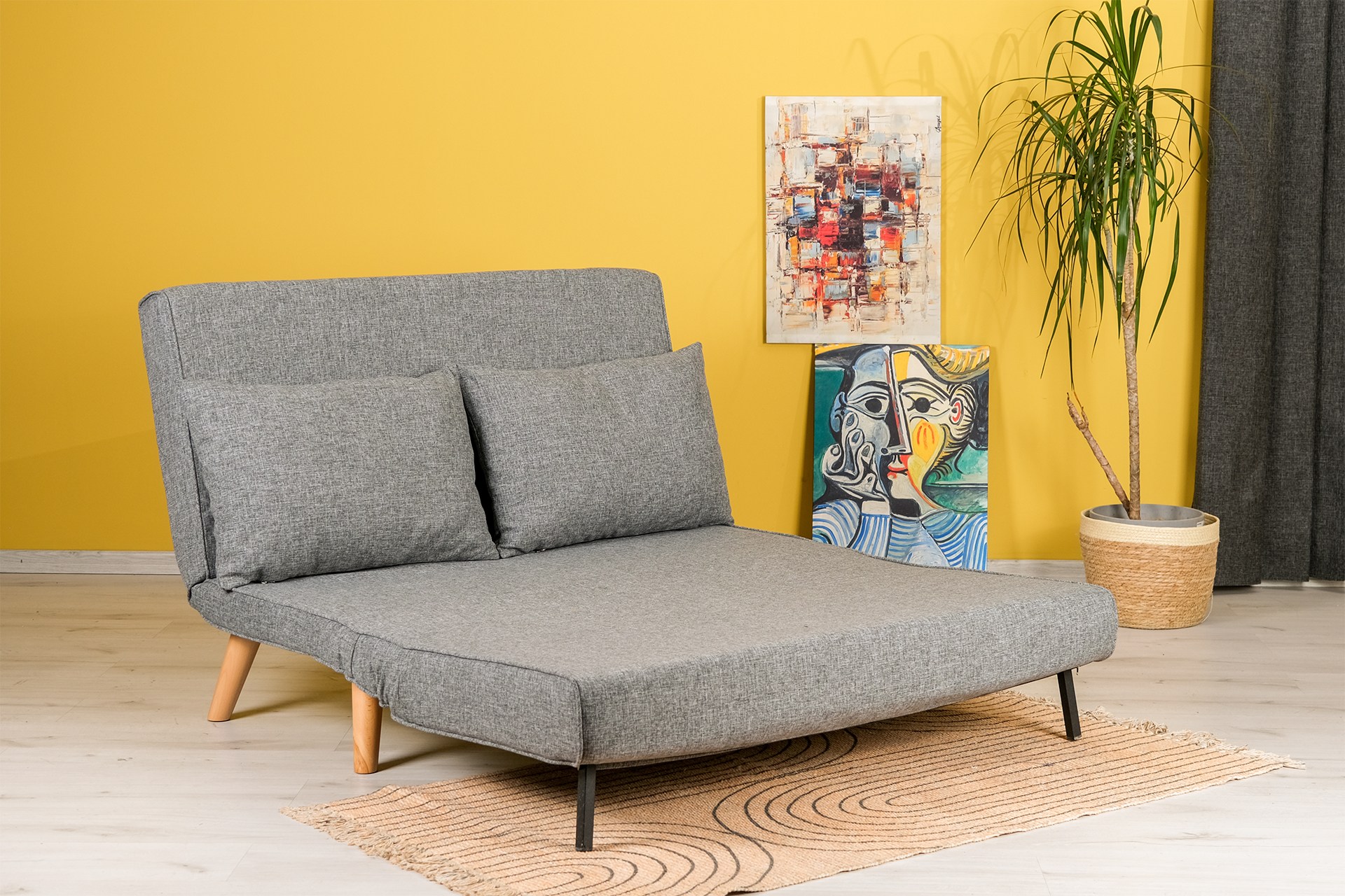 Foldable sofa bed 2-seater light grey