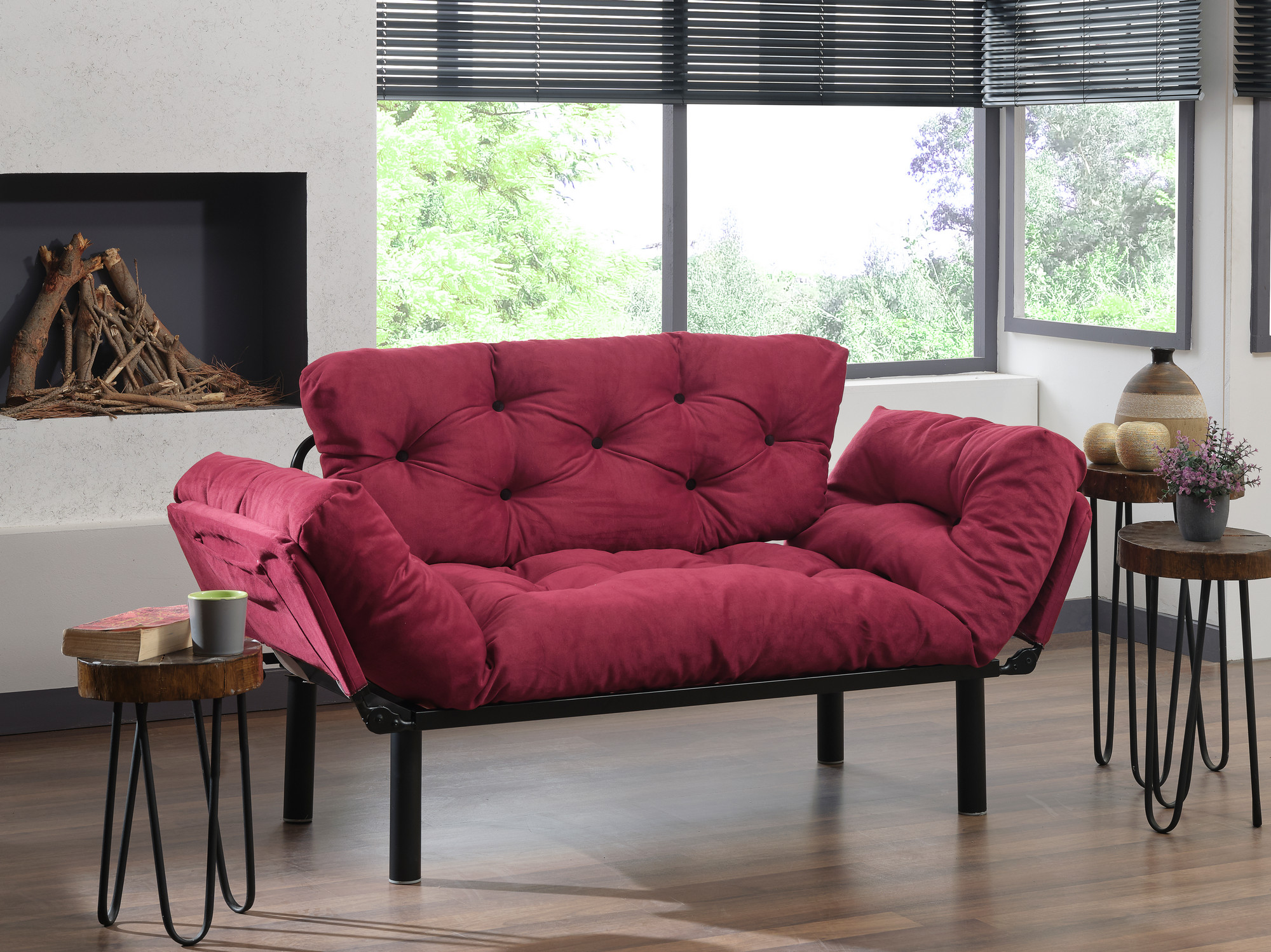 Nitta Sofa Bed 2-seater Maroon