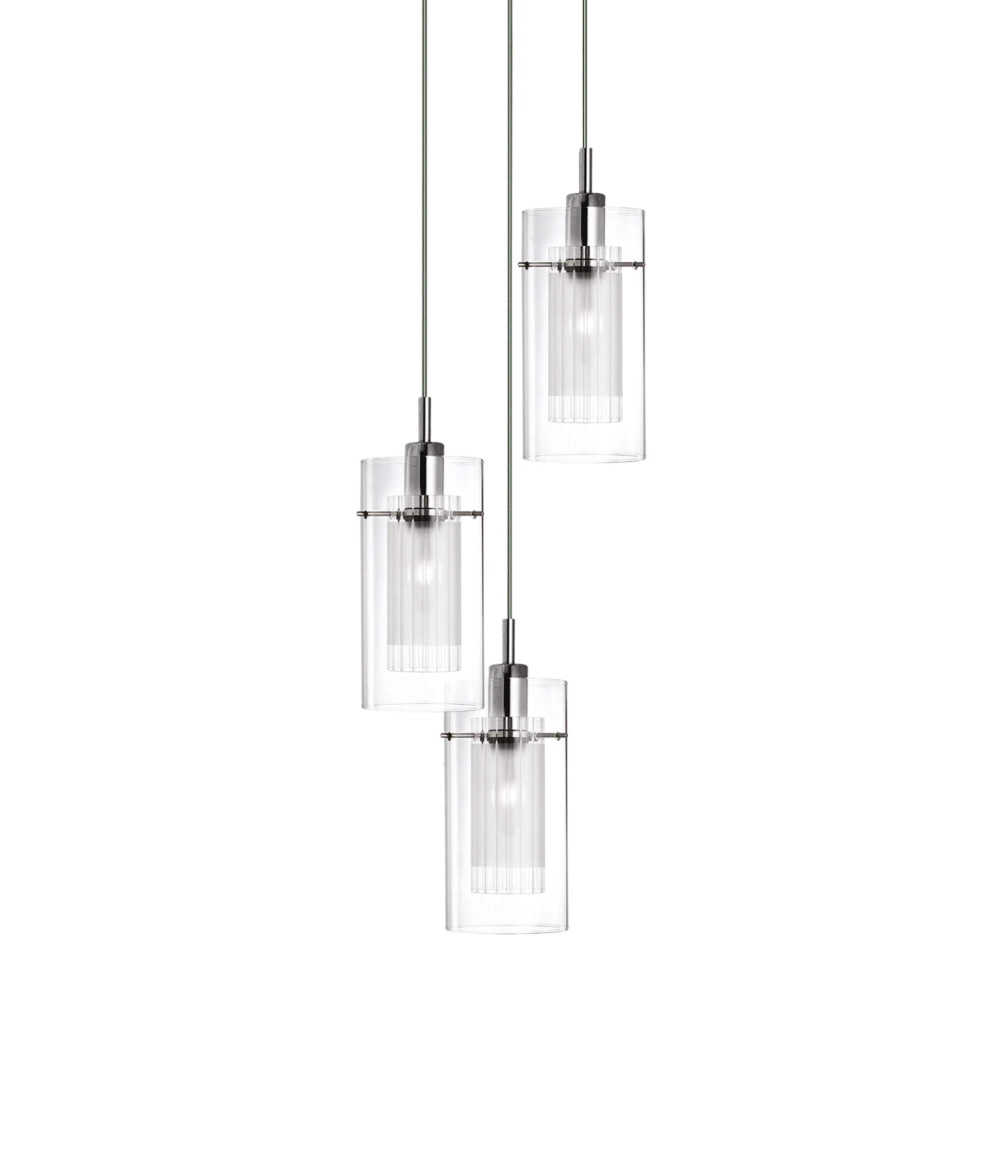 Pendelleuchte Duo II Klarglas / Stahl 3-flammig