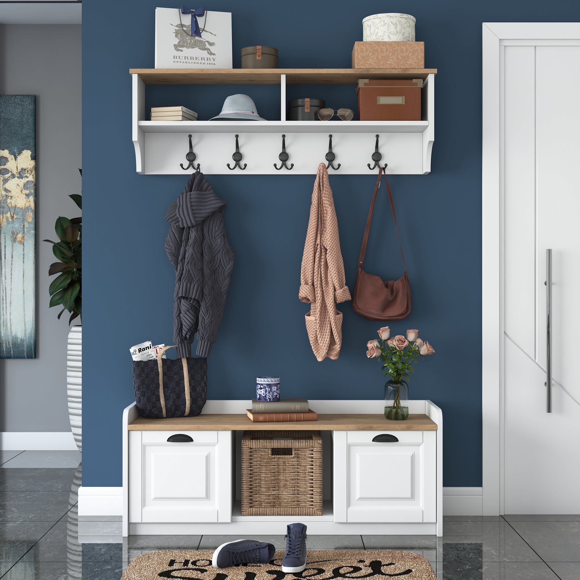 P2 Garderobe Holzfurnier Weiß