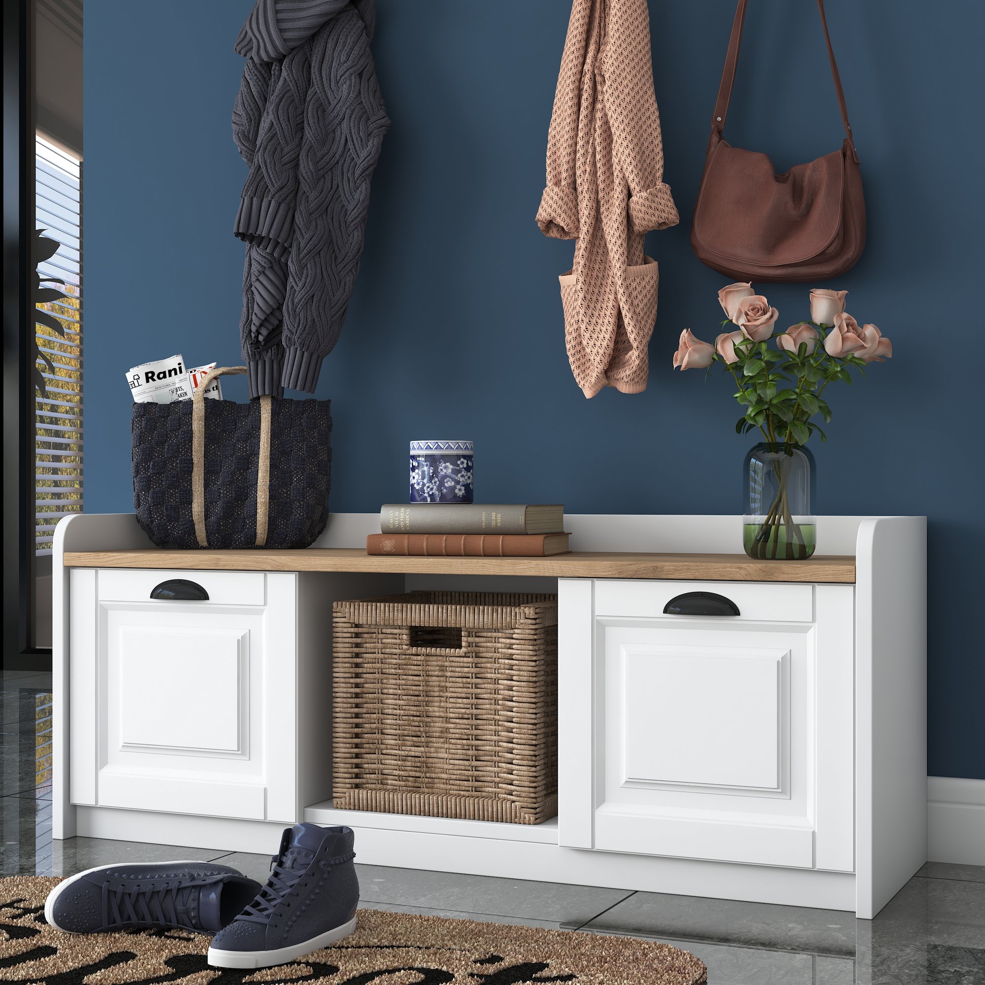 P2 Garderobe Holzfurnier Weiß