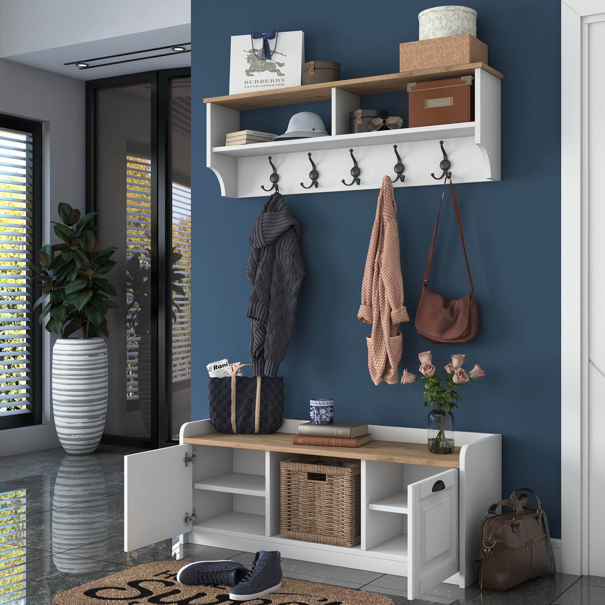 P2 Garderobe Holzfurnier Weiß