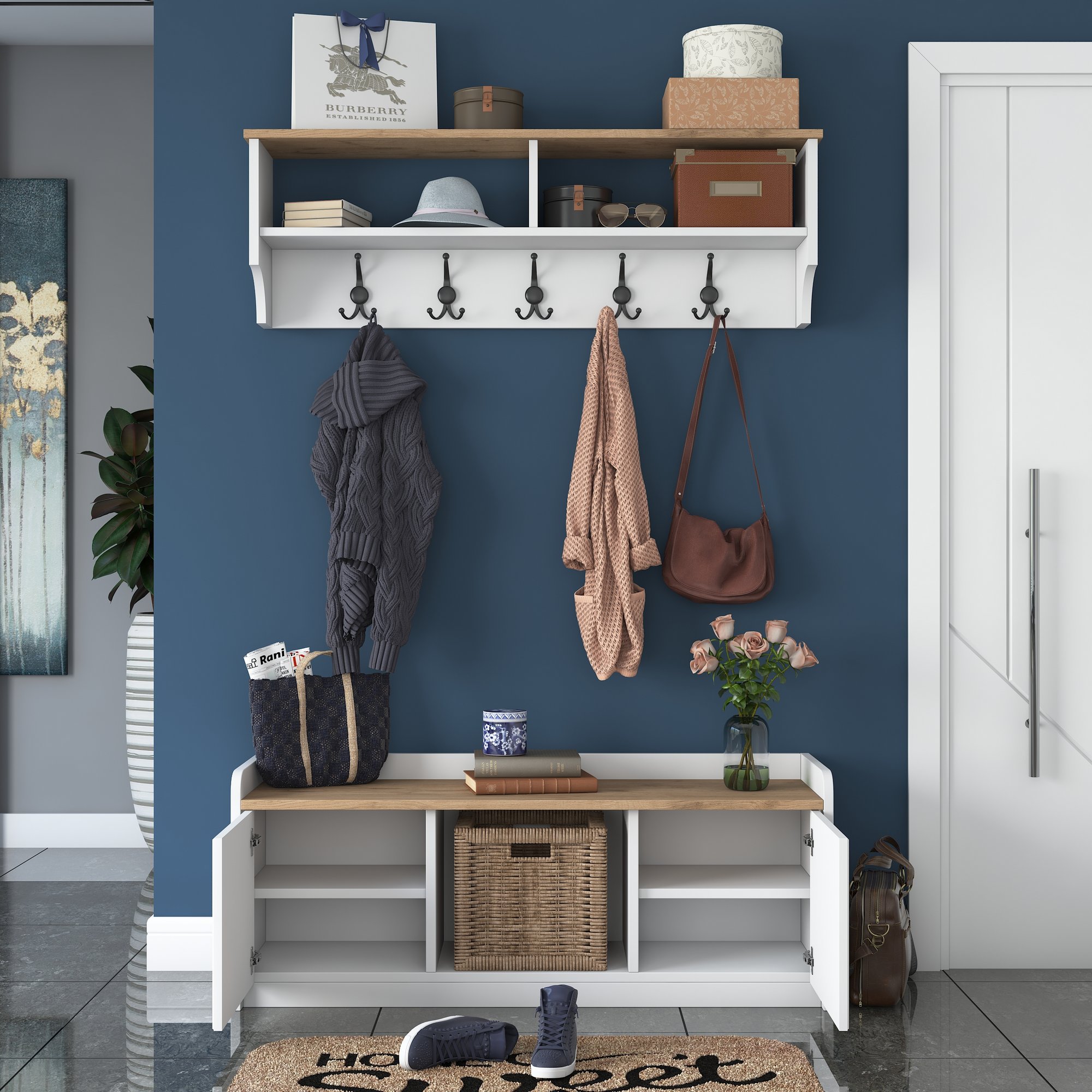 P2 Garderobe Holzfurnier Weiß