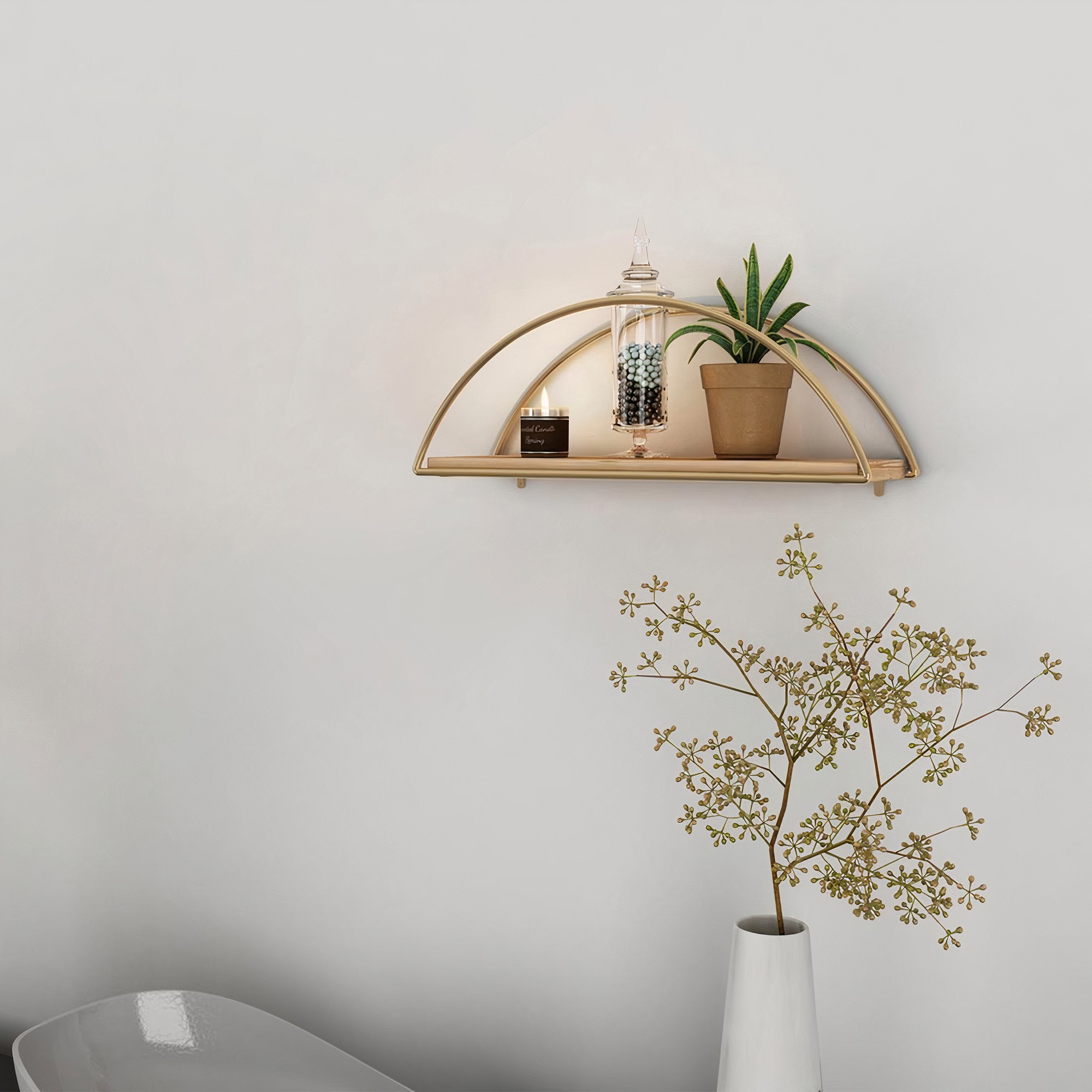 Decorative wall shelf wood veneer gold brown