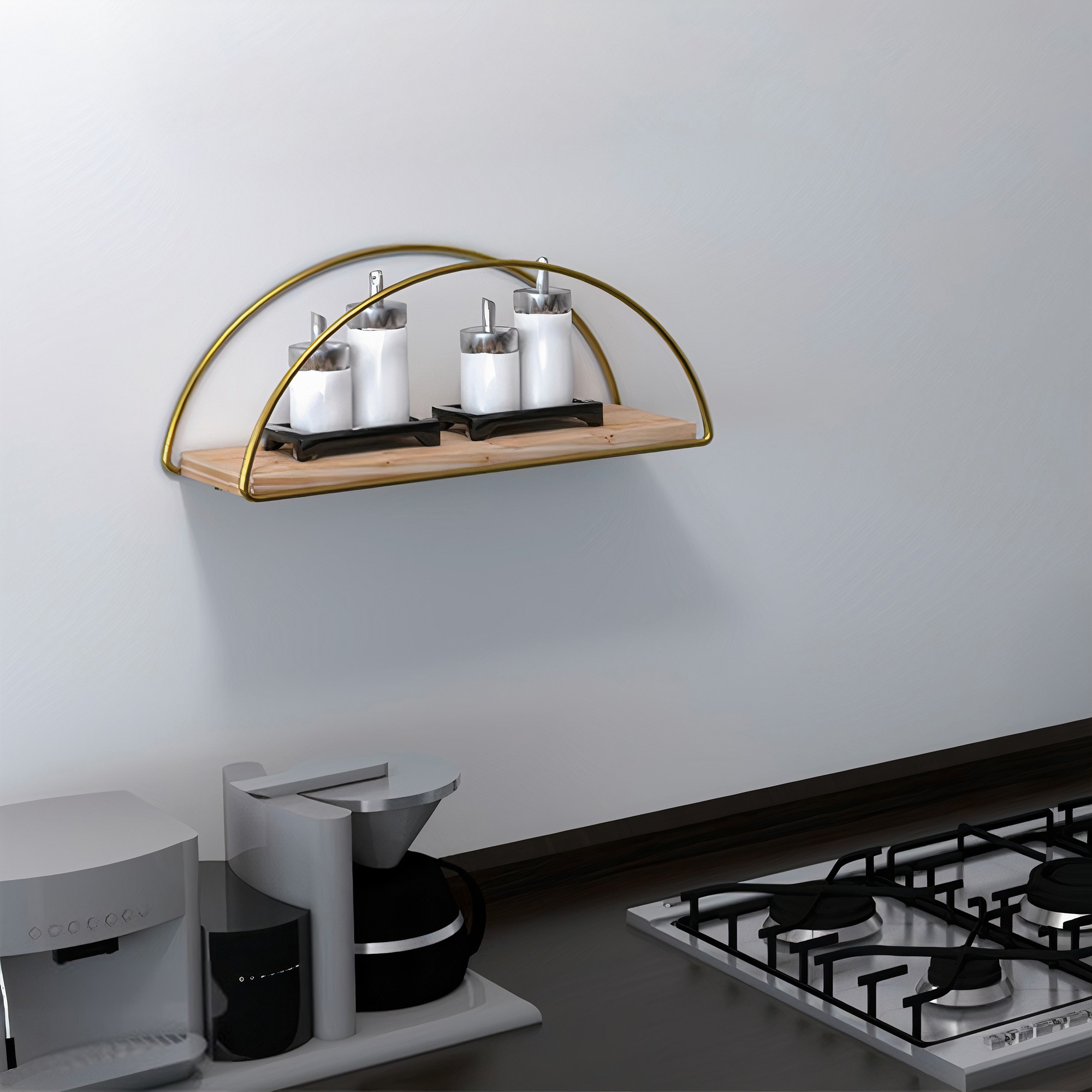 Decorative wall shelf wood veneer gold brown