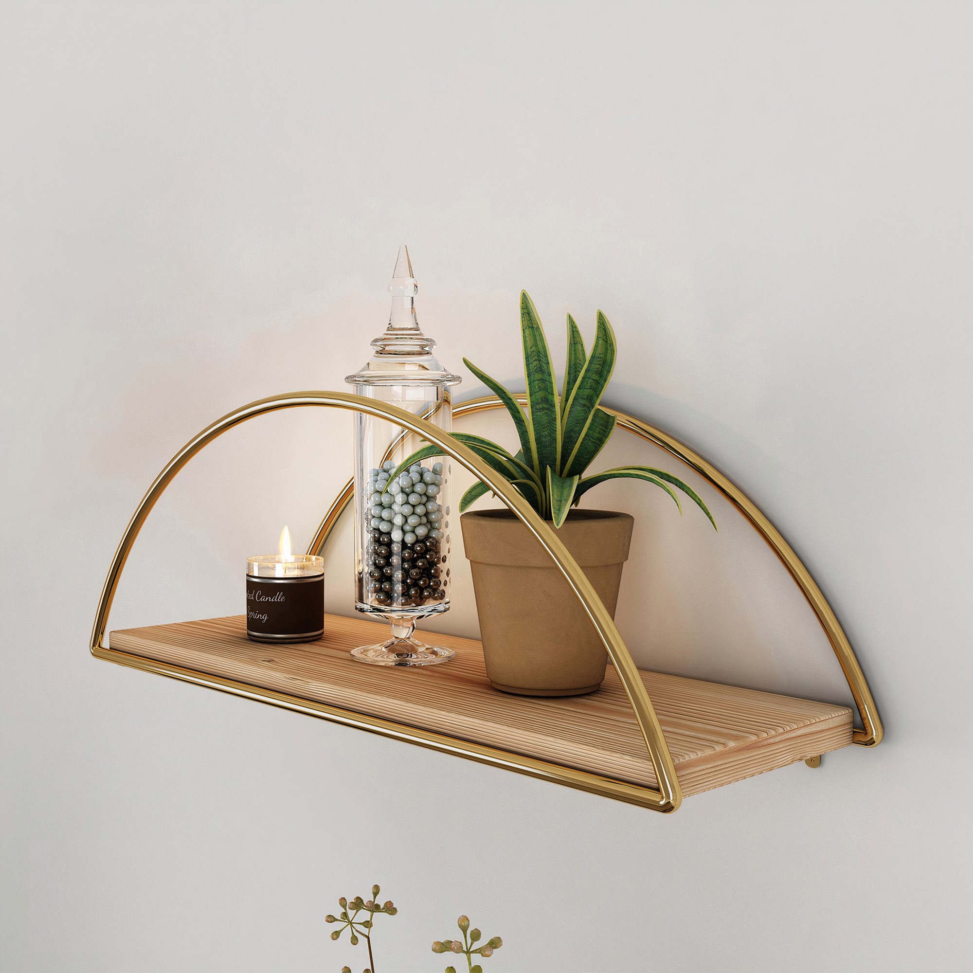 Decorative wall shelf wood veneer gold brown