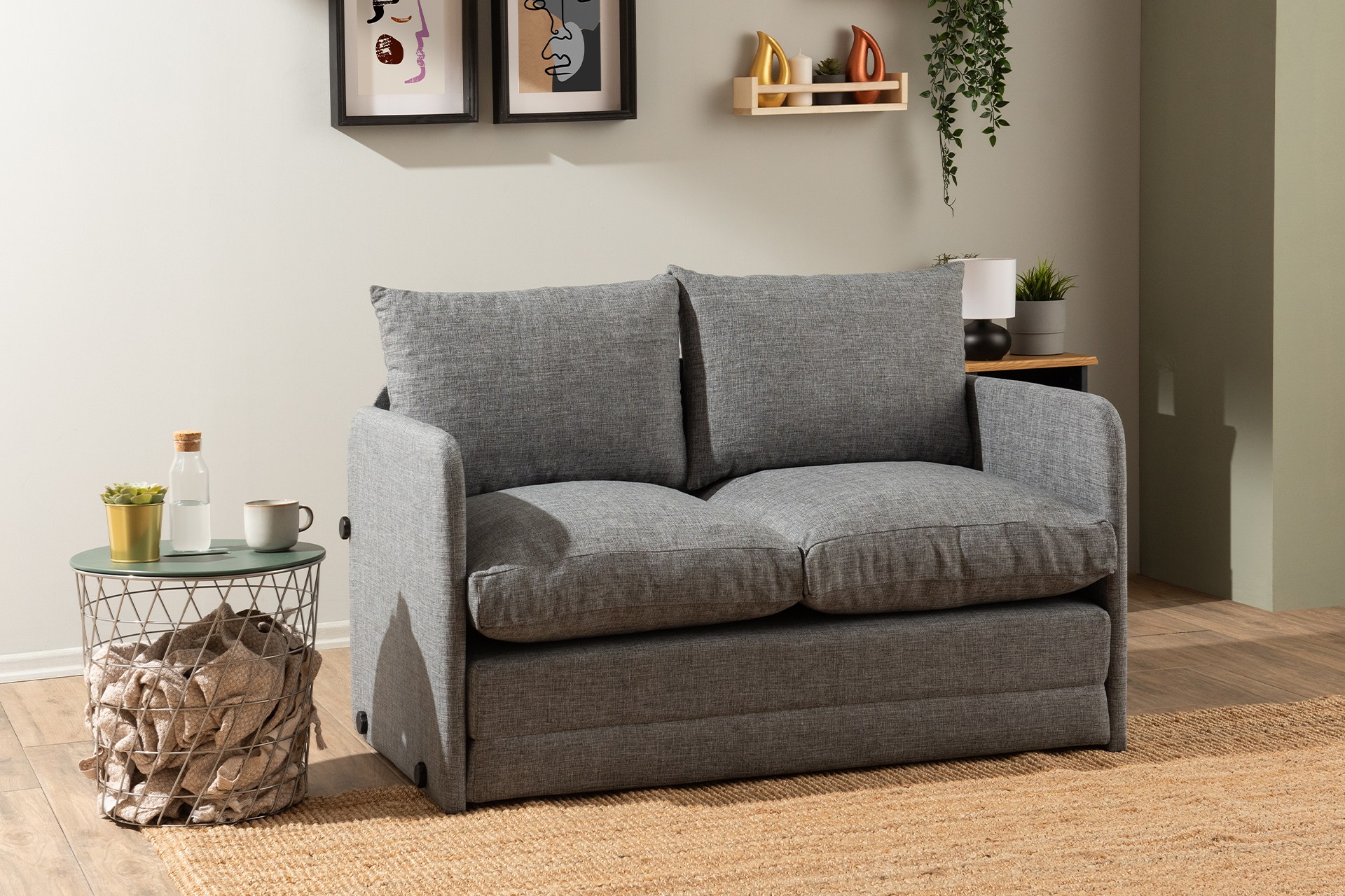 Saga Sofa Bed 2-Seater Light Grey