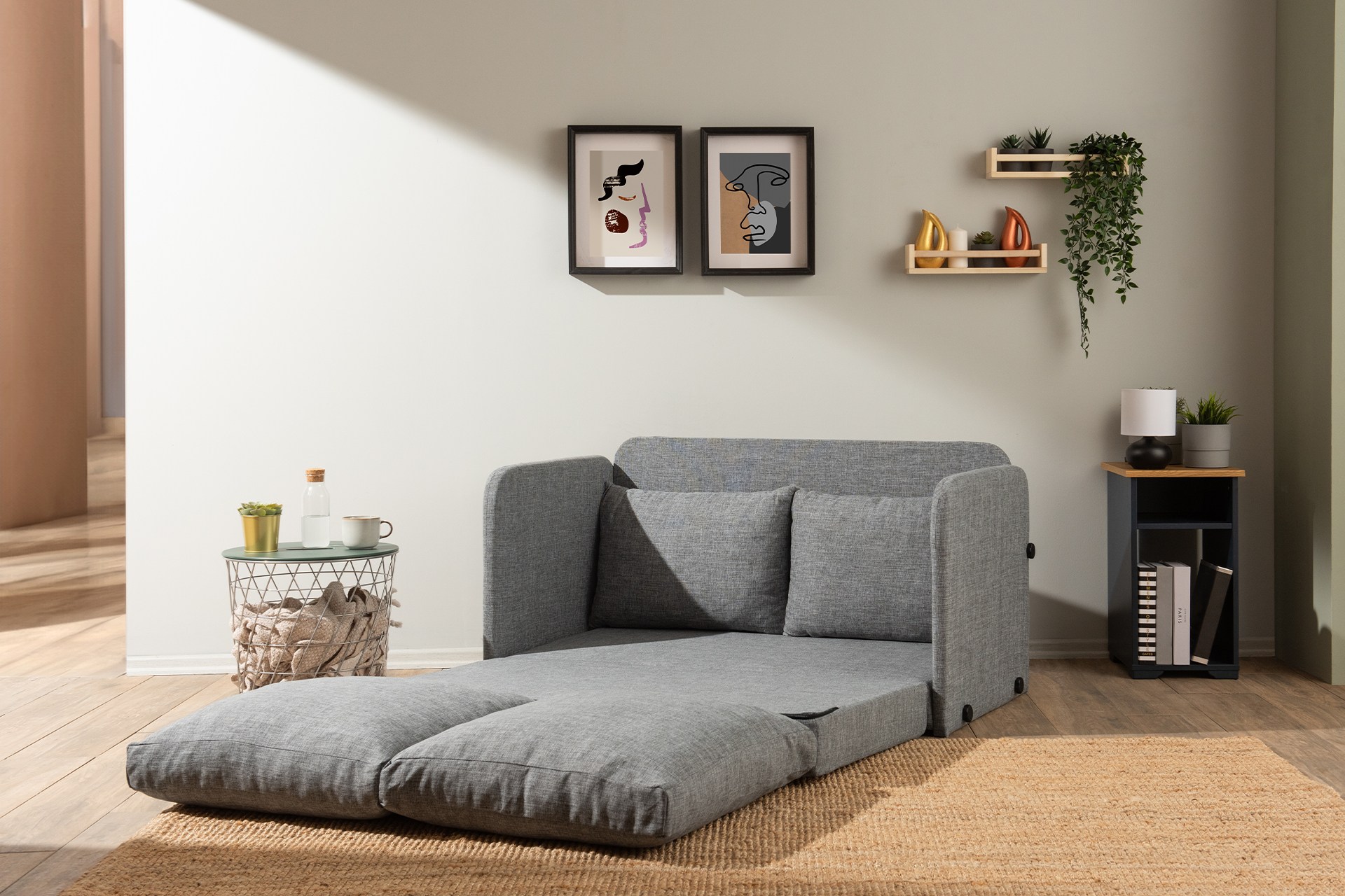 Saga Sofa Bed 2-Seater Light Grey