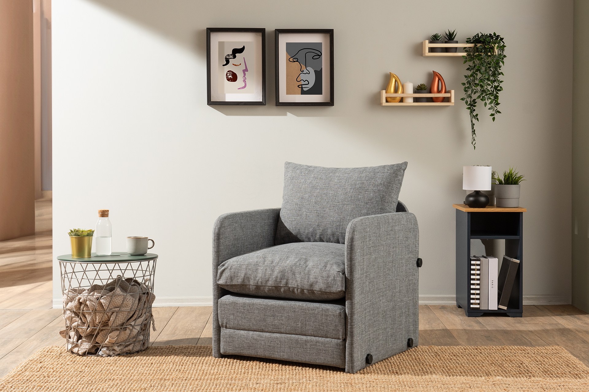 Saga Sofa Bed 1-seater Light Grey