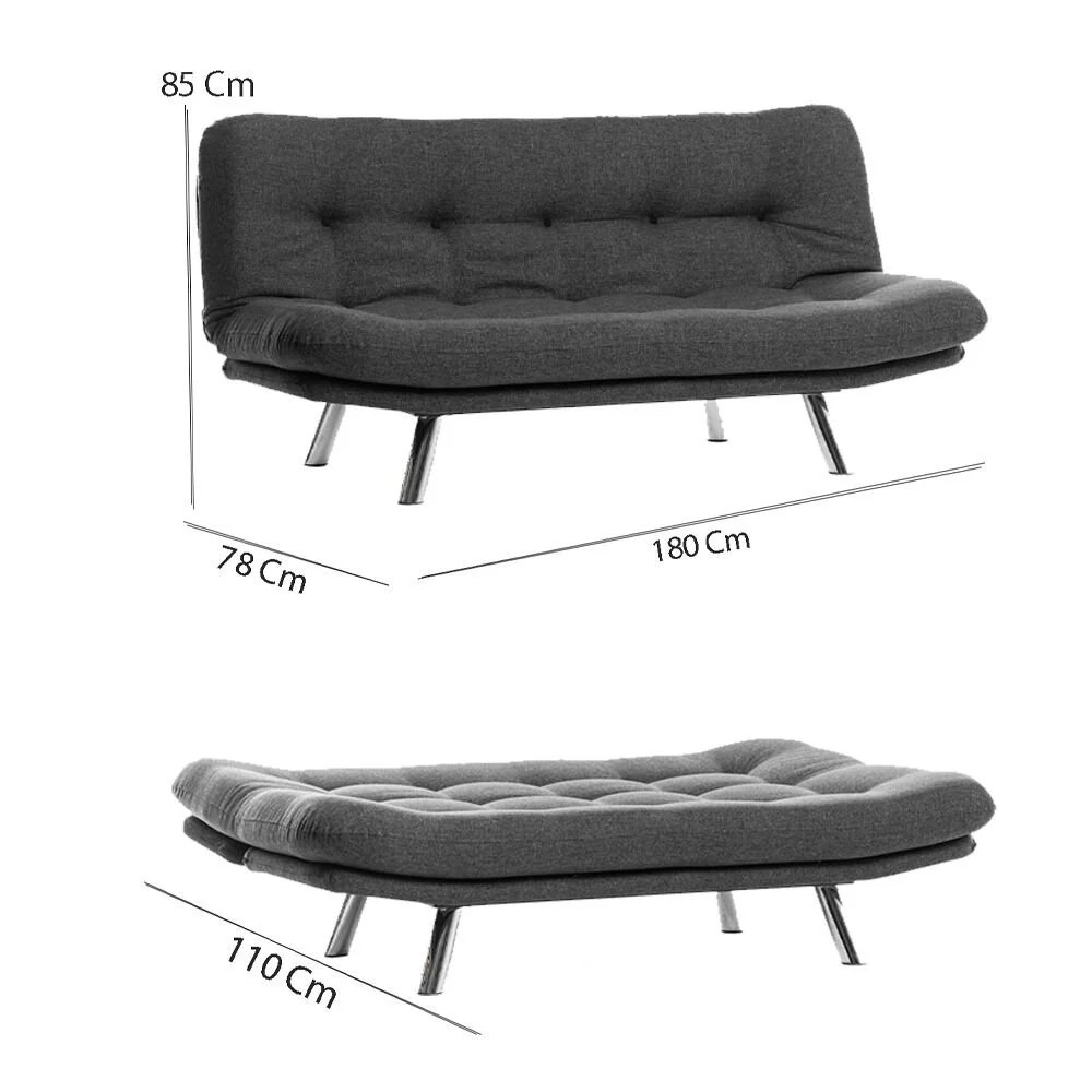 Misa Small Sofa Bed 3-seater Dark Grey