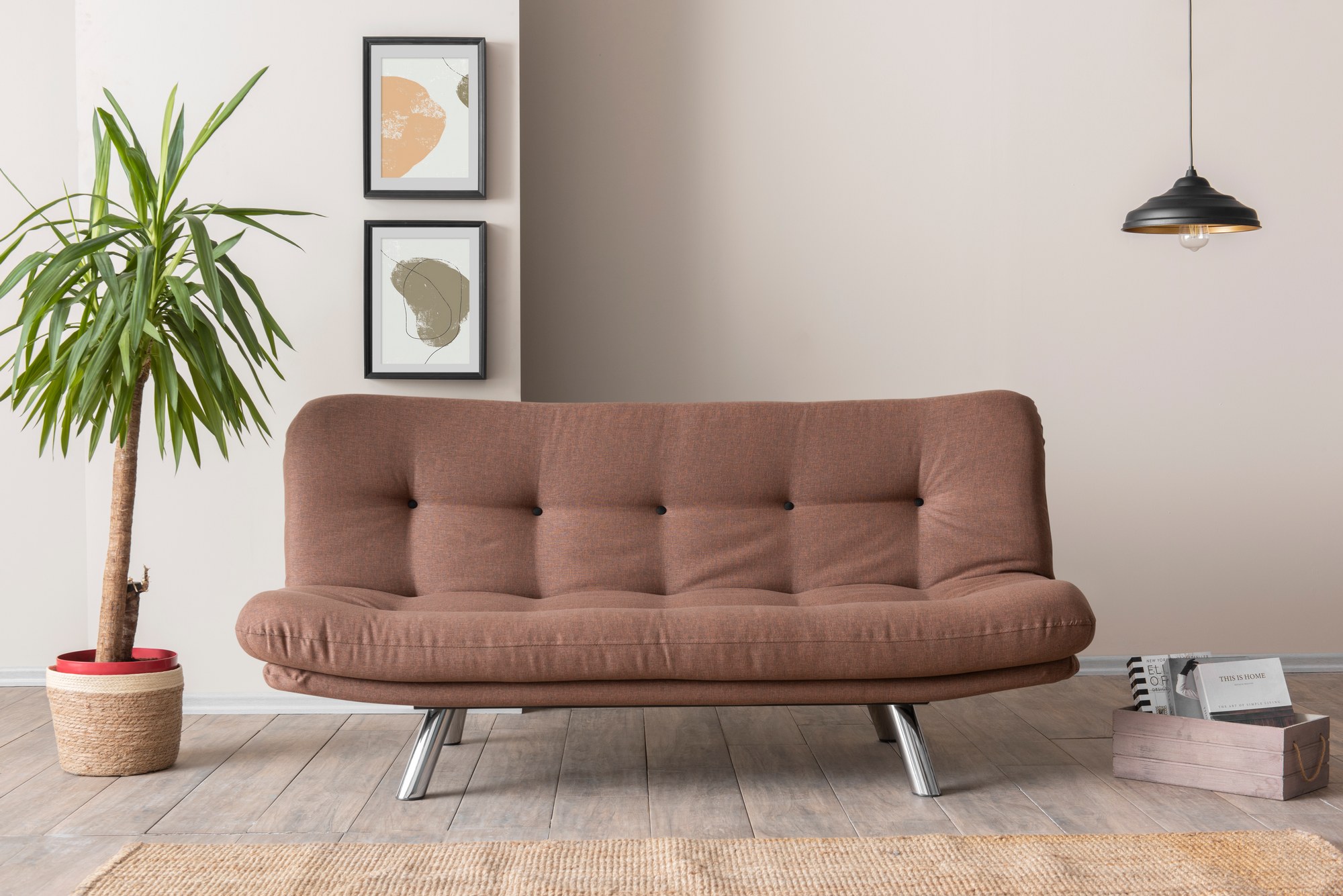 Misa Small Sofa Bed 3-seater Light Brown