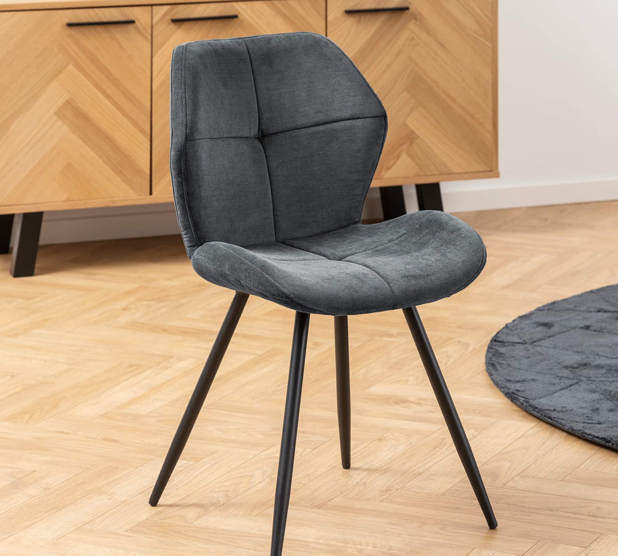 2x Upholstered chair metal fabric black grey