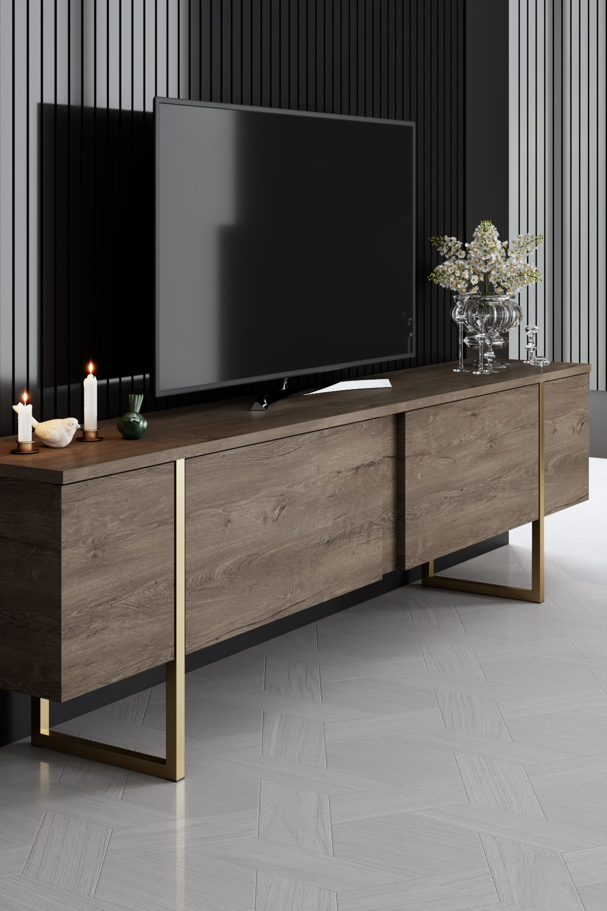 Luxury Living Room Furniture Set Wood Veneer Gold