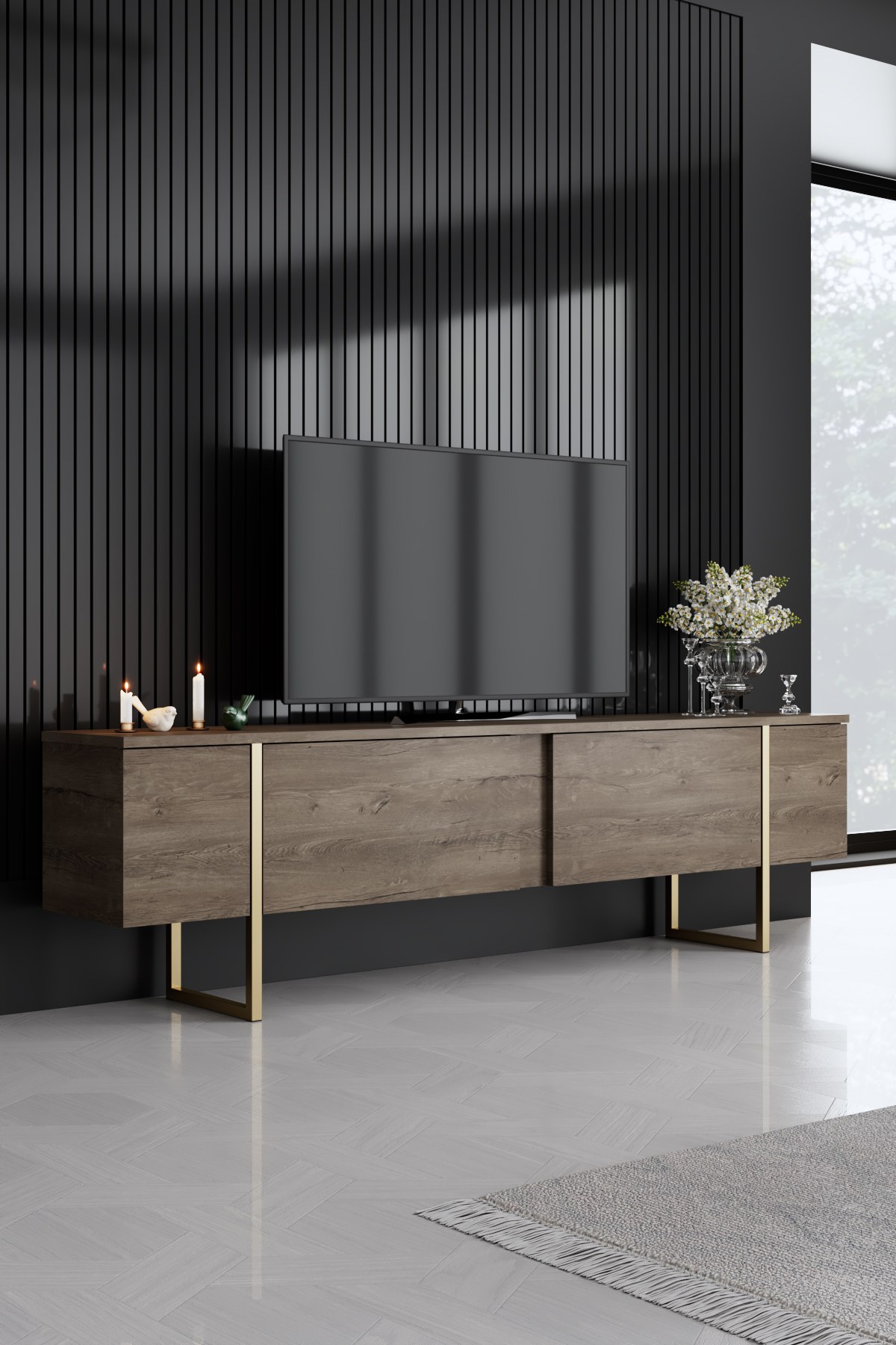 Luxe Wohnzimmermöbel-Set Holzfurnier Gold