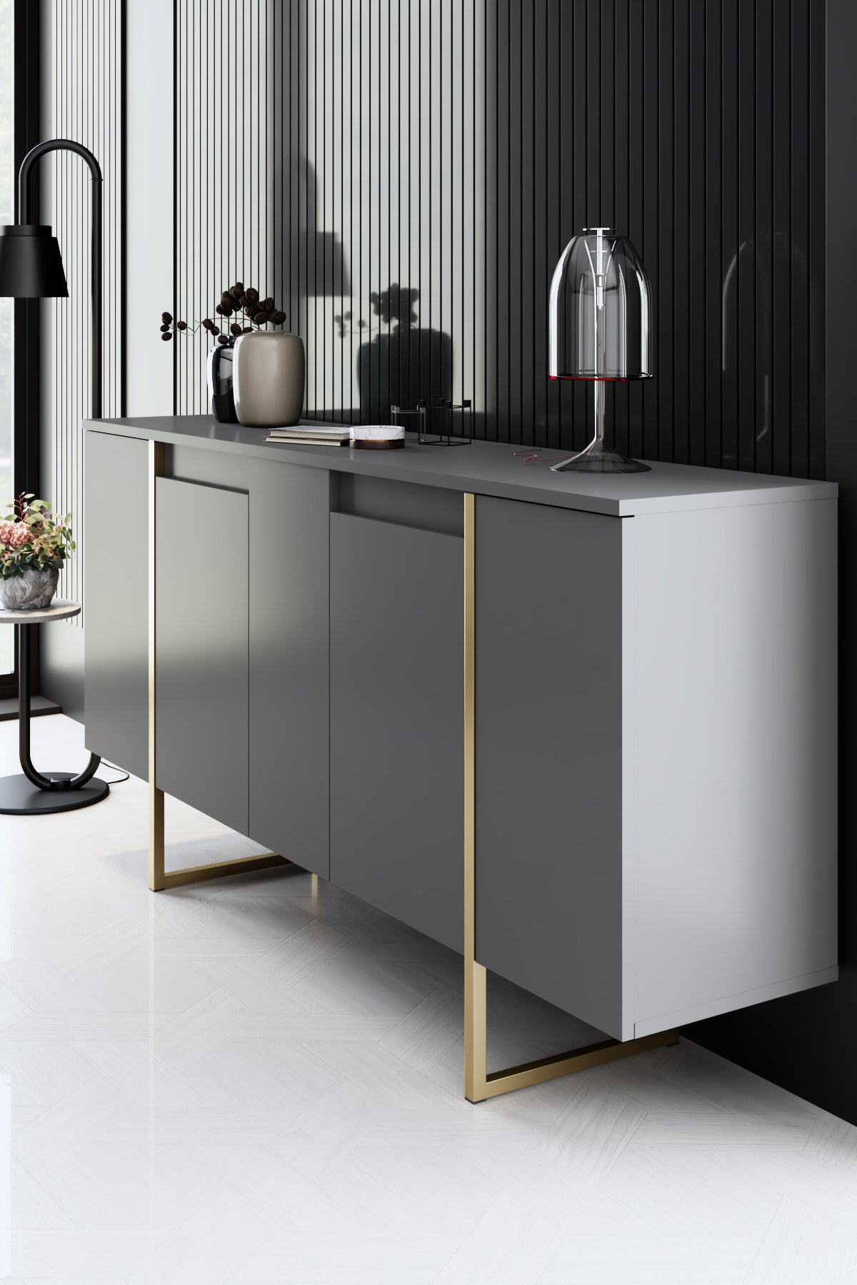 Luxe Wohnzimmermöbel-Set Holzfurnier Anthrazit Gold