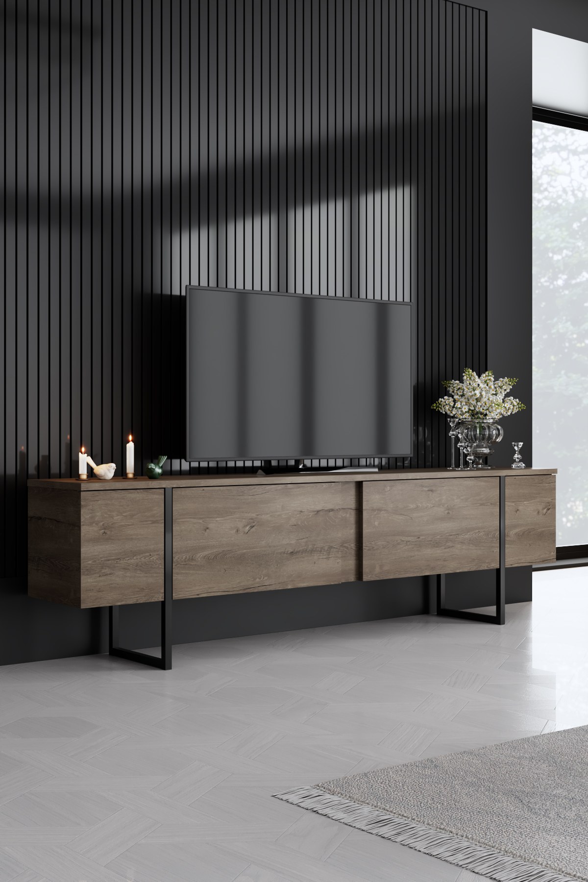 Luxury Living Room Furniture Set Wood Veneer Black